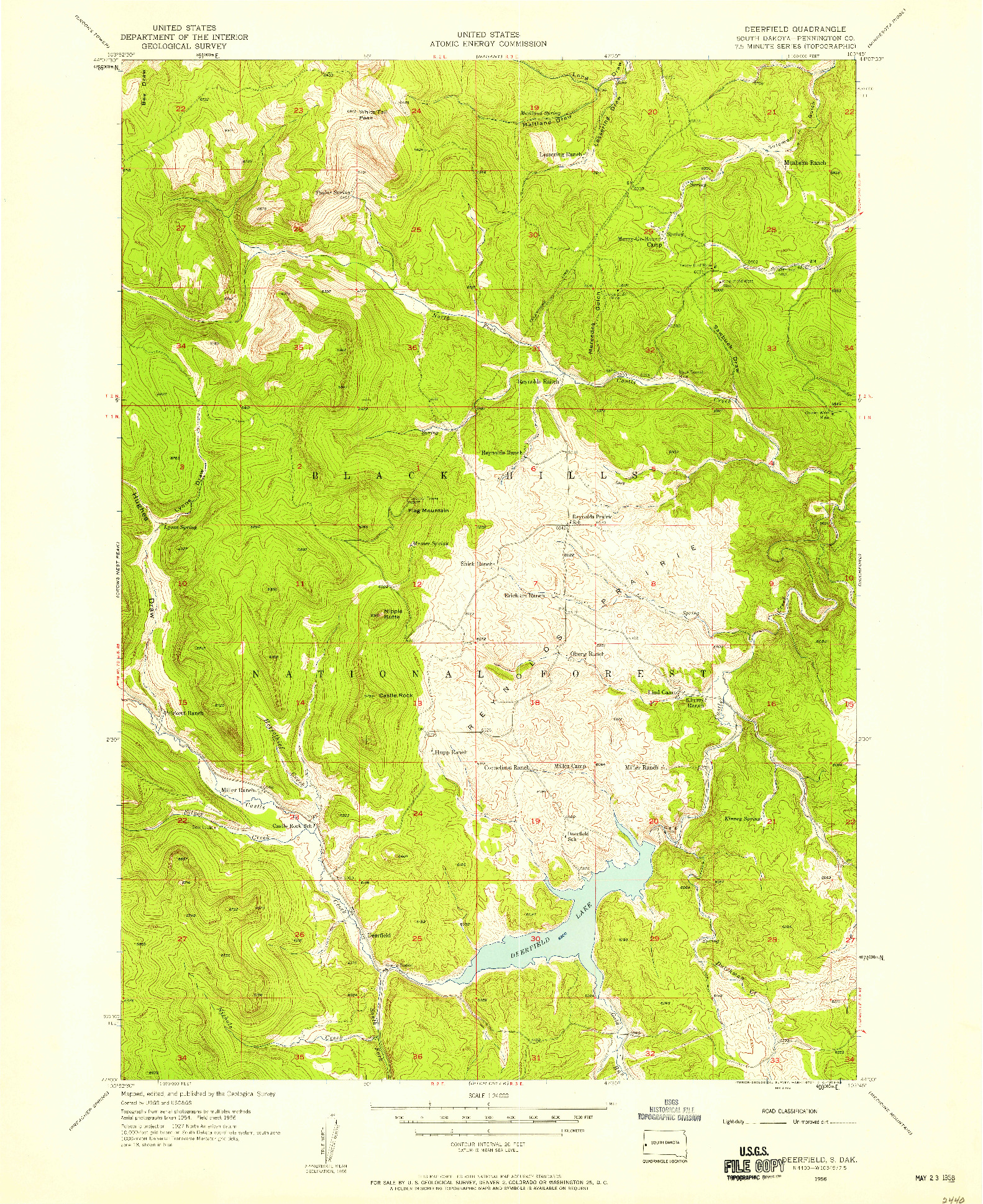 USGS 1:24000-SCALE QUADRANGLE FOR DEERFIELD, SD 1956