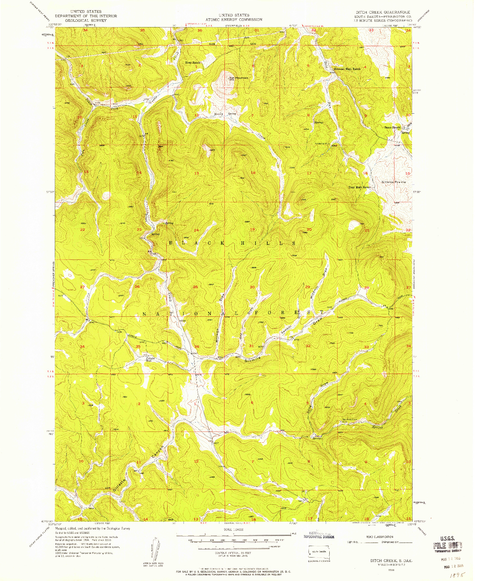 USGS 1:24000-SCALE QUADRANGLE FOR DITCH CREEK, SD 1956