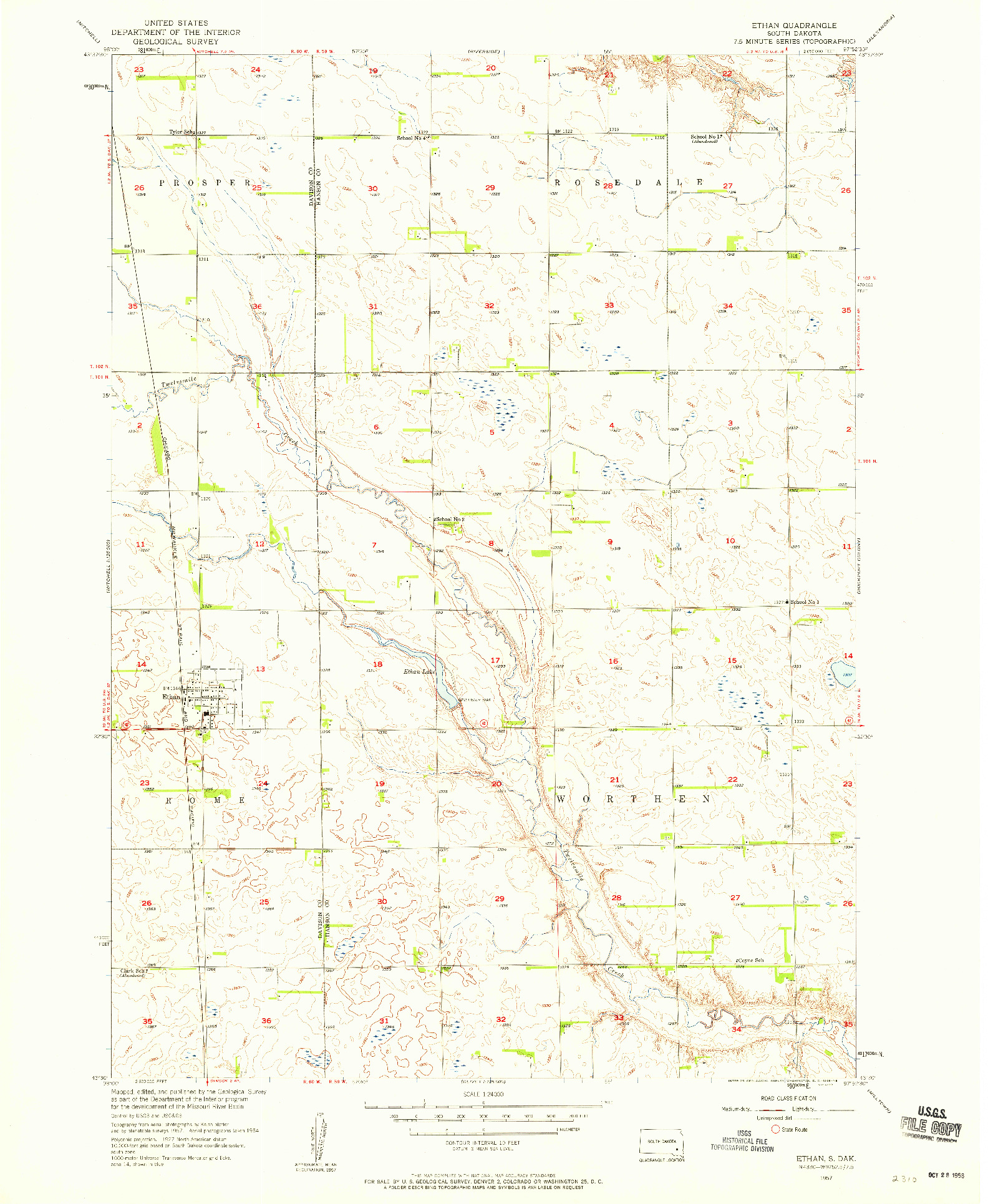 USGS 1:24000-SCALE QUADRANGLE FOR ETHAN, SD 1957