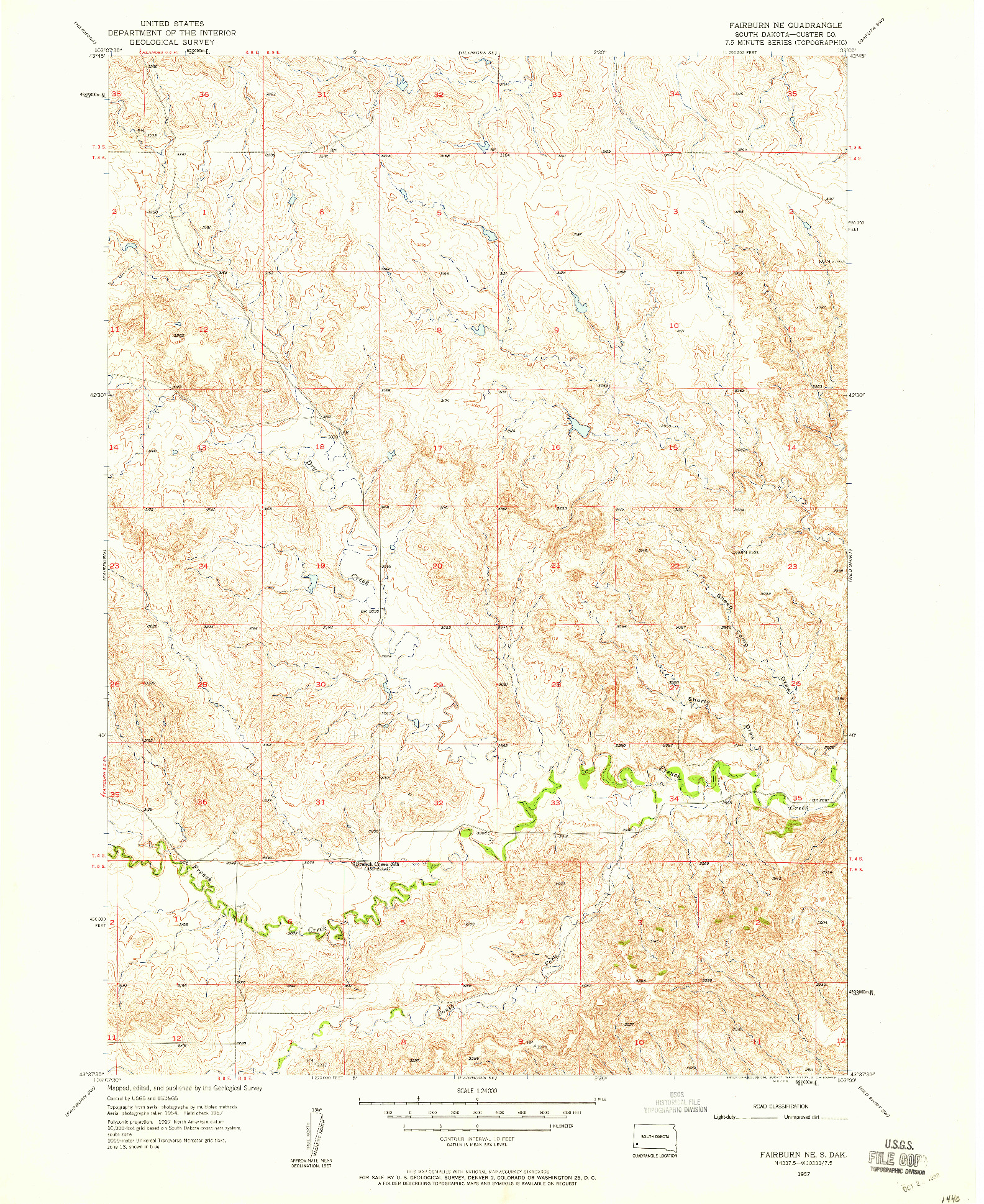 USGS 1:24000-SCALE QUADRANGLE FOR FAIRBURN NE, SD 1957