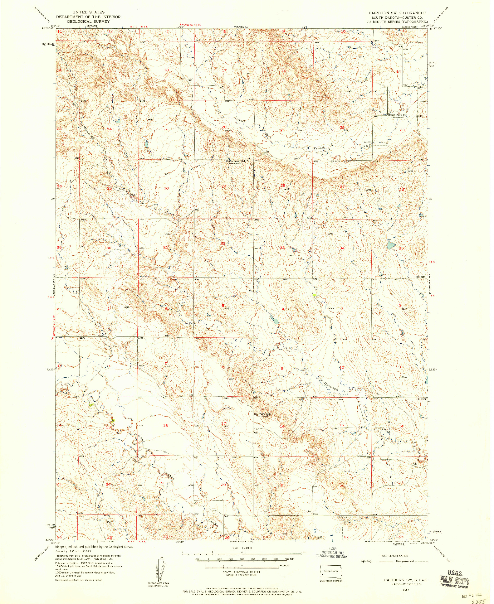 USGS 1:24000-SCALE QUADRANGLE FOR FAIRBURN SW, SD 1957