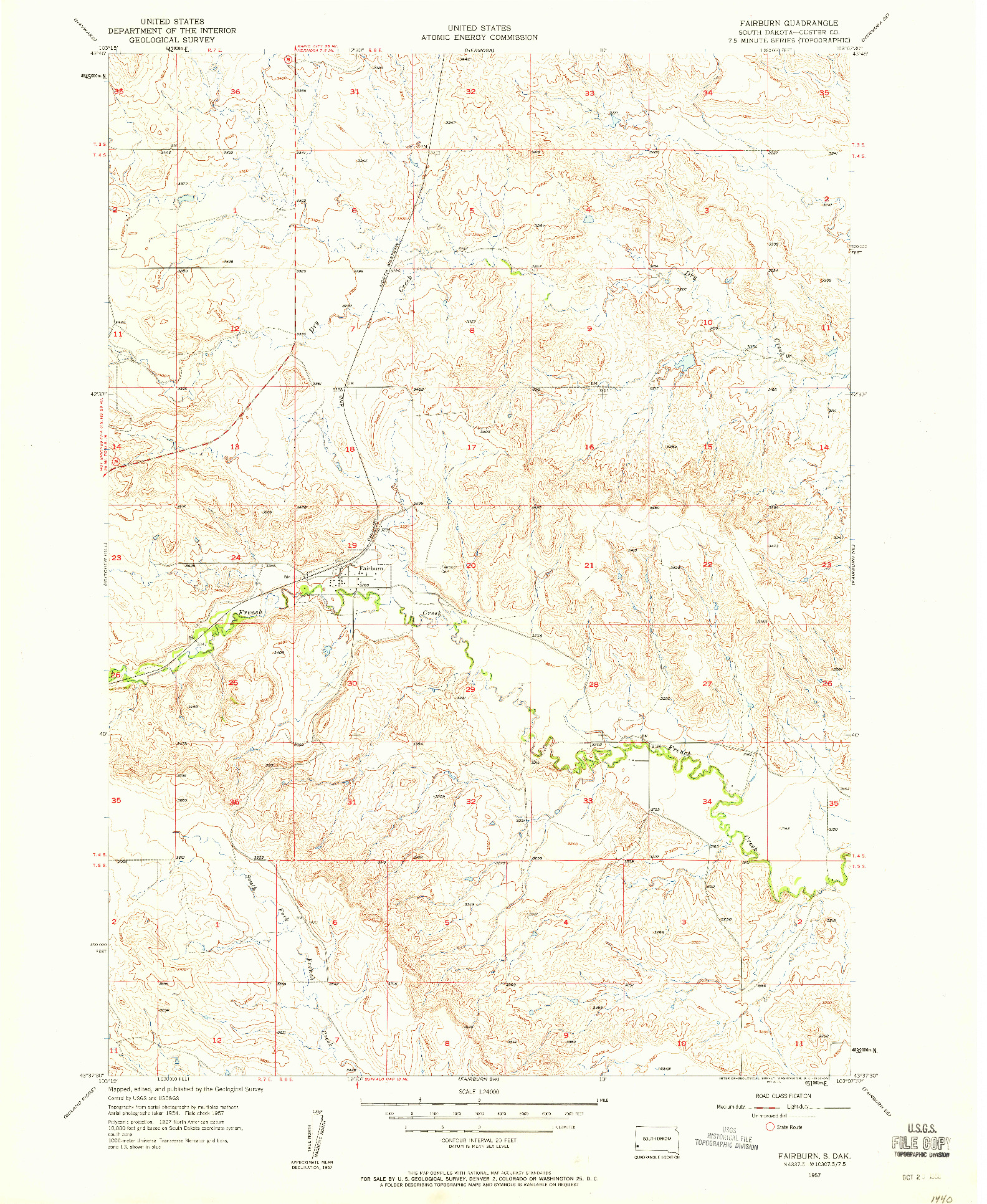 USGS 1:24000-SCALE QUADRANGLE FOR FAIRBURN, SD 1957