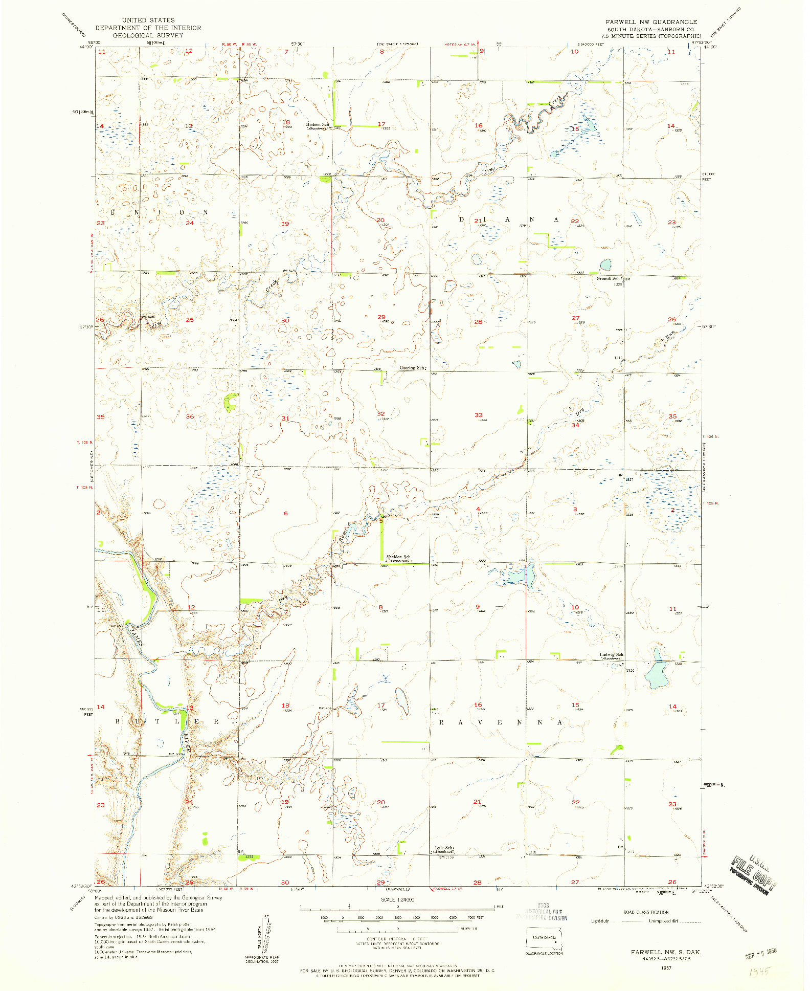 USGS 1:24000-SCALE QUADRANGLE FOR FARWELL NW, SD 1957