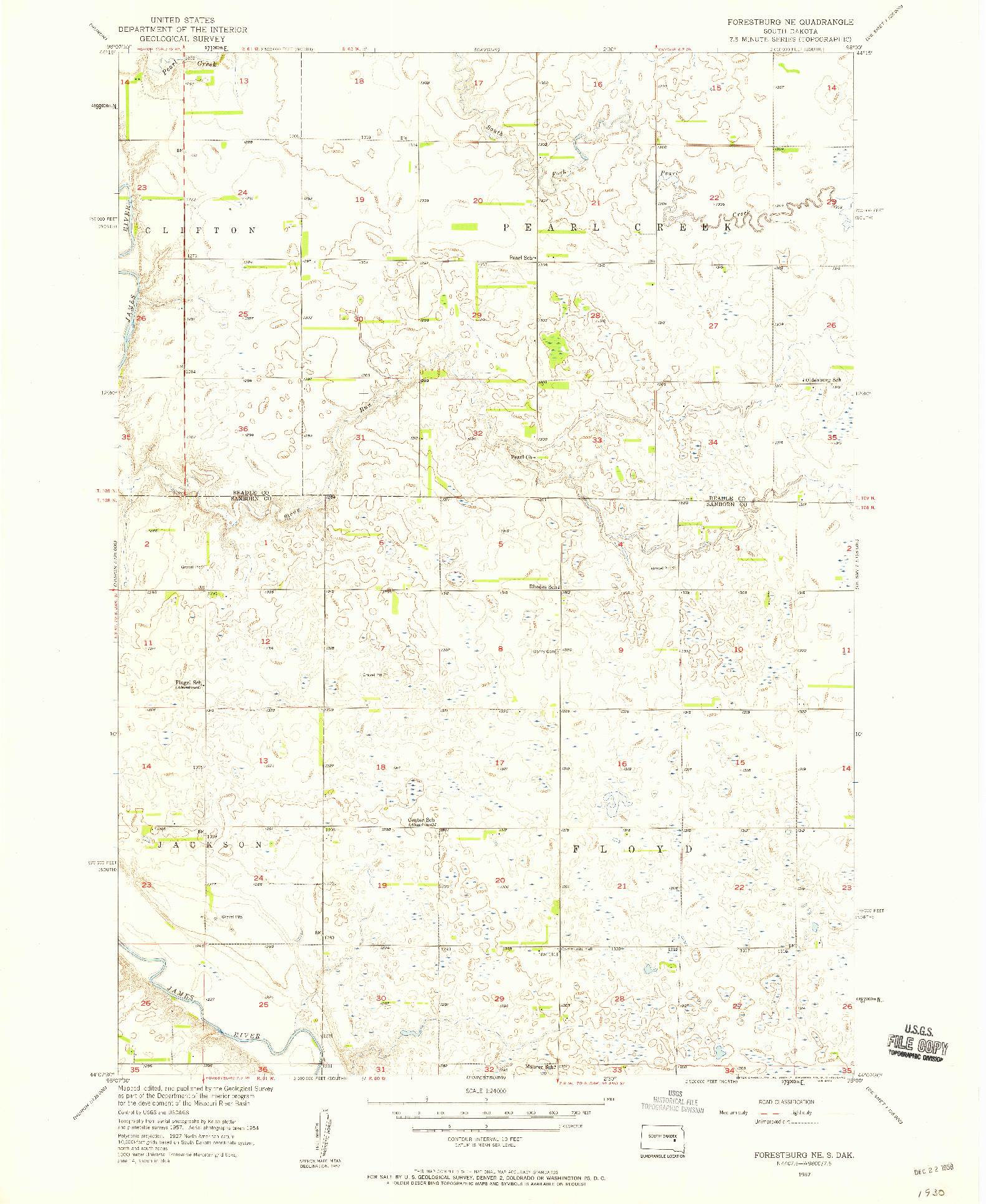 USGS 1:24000-SCALE QUADRANGLE FOR FORESTBURG NE, SD 1957