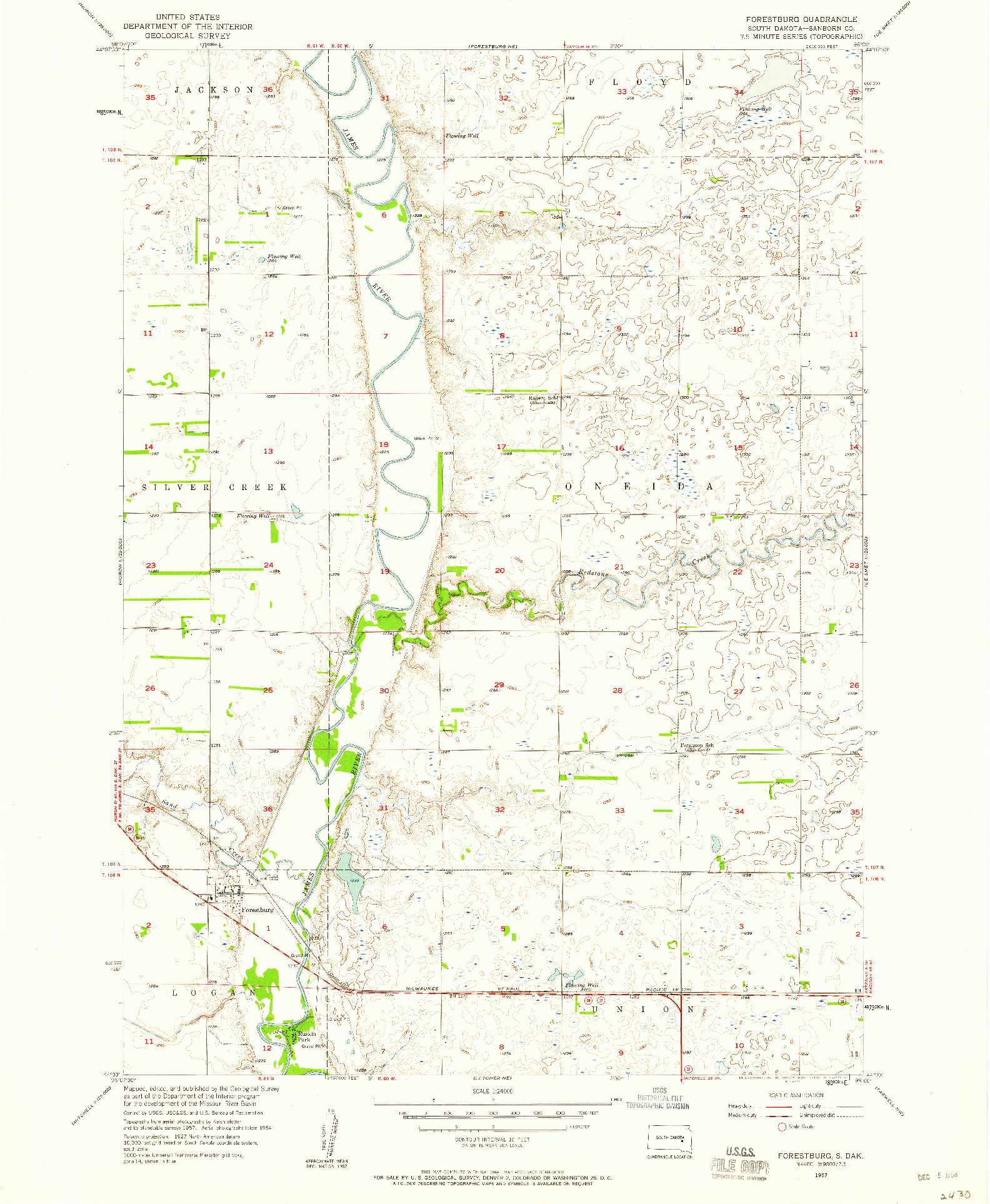 USGS 1:24000-SCALE QUADRANGLE FOR FORESTBURG, SD 1957