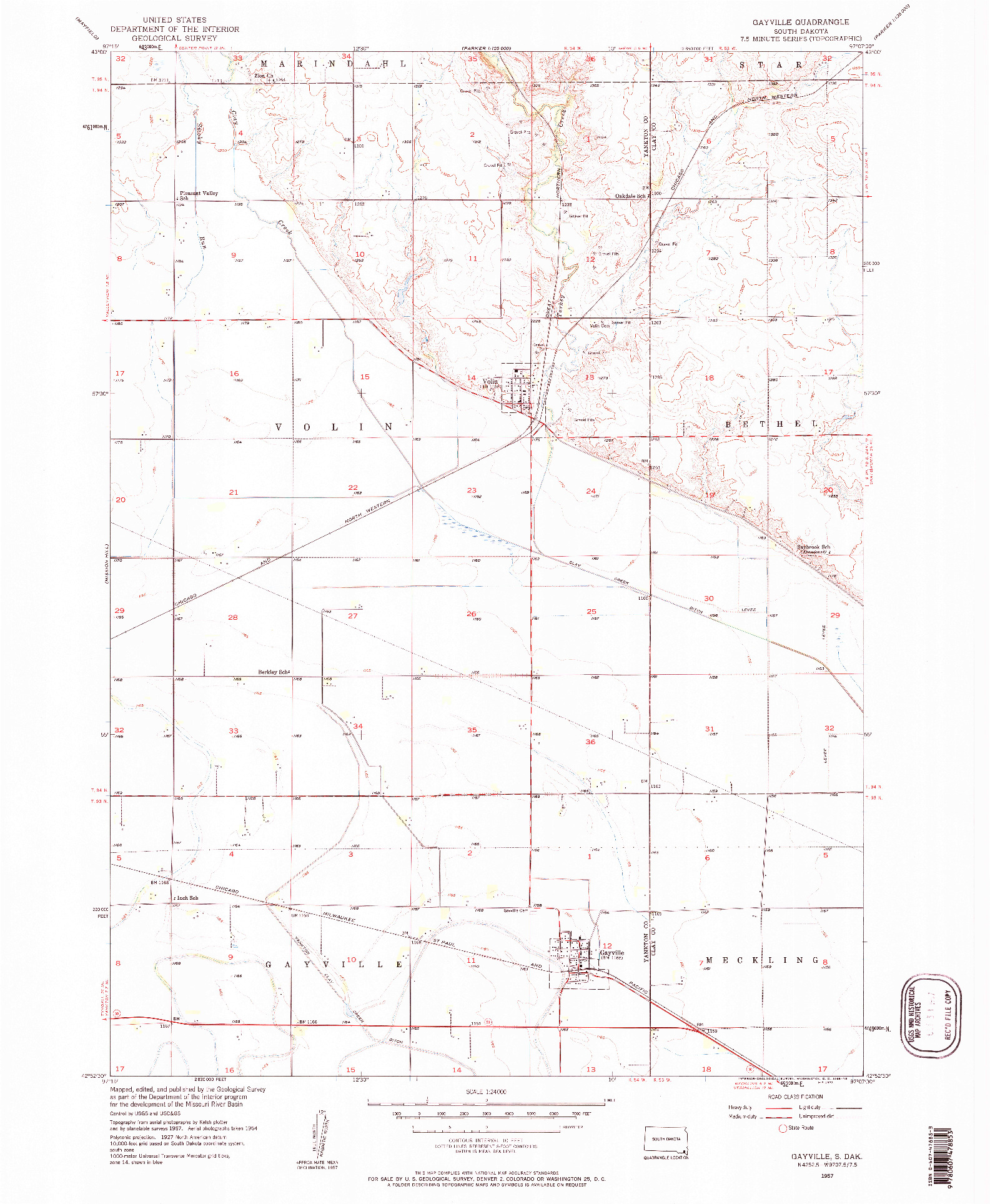 USGS 1:24000-SCALE QUADRANGLE FOR GAYVILLE, SD 1957