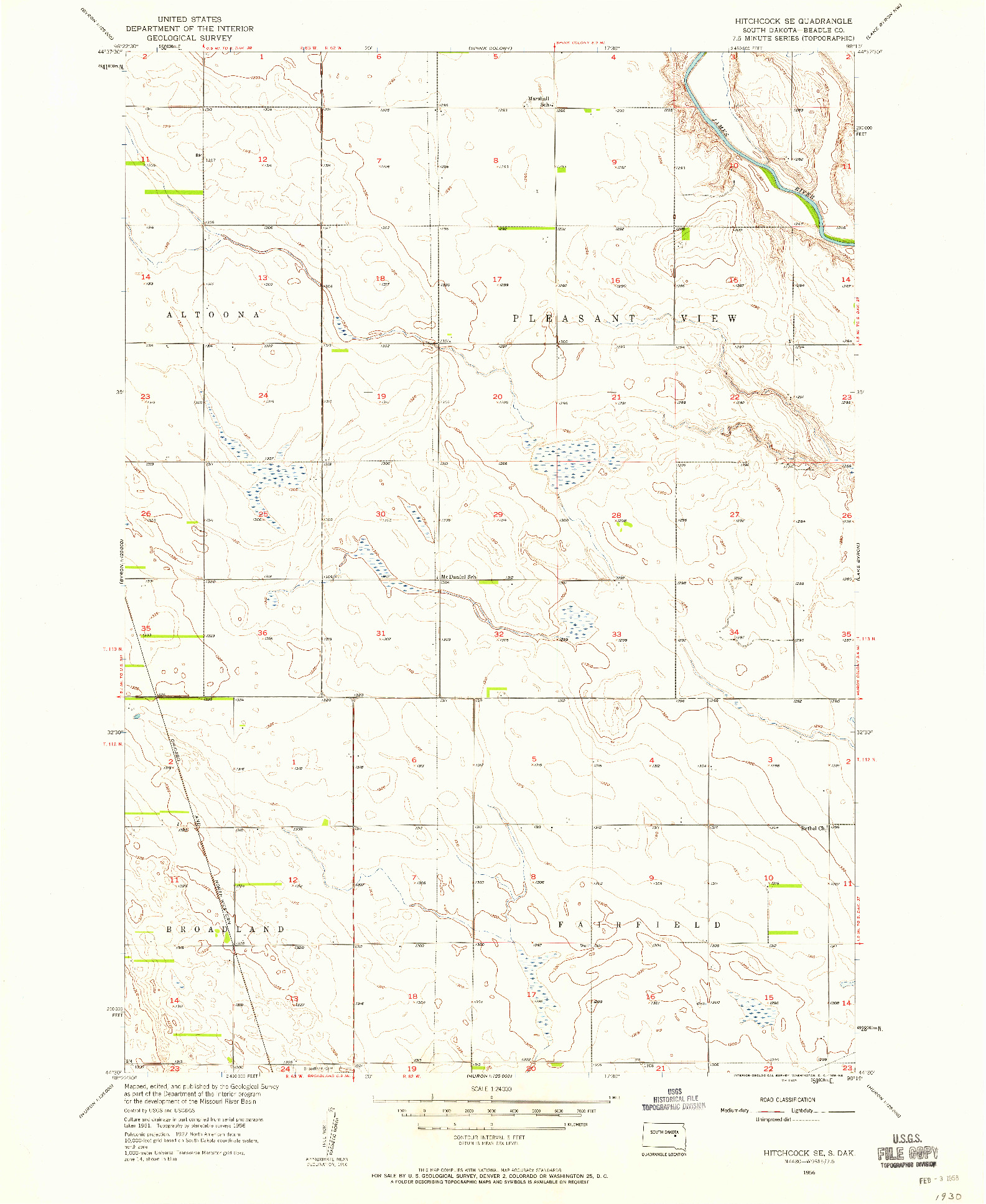 USGS 1:24000-SCALE QUADRANGLE FOR HITCHCOCK SE, SD 1956