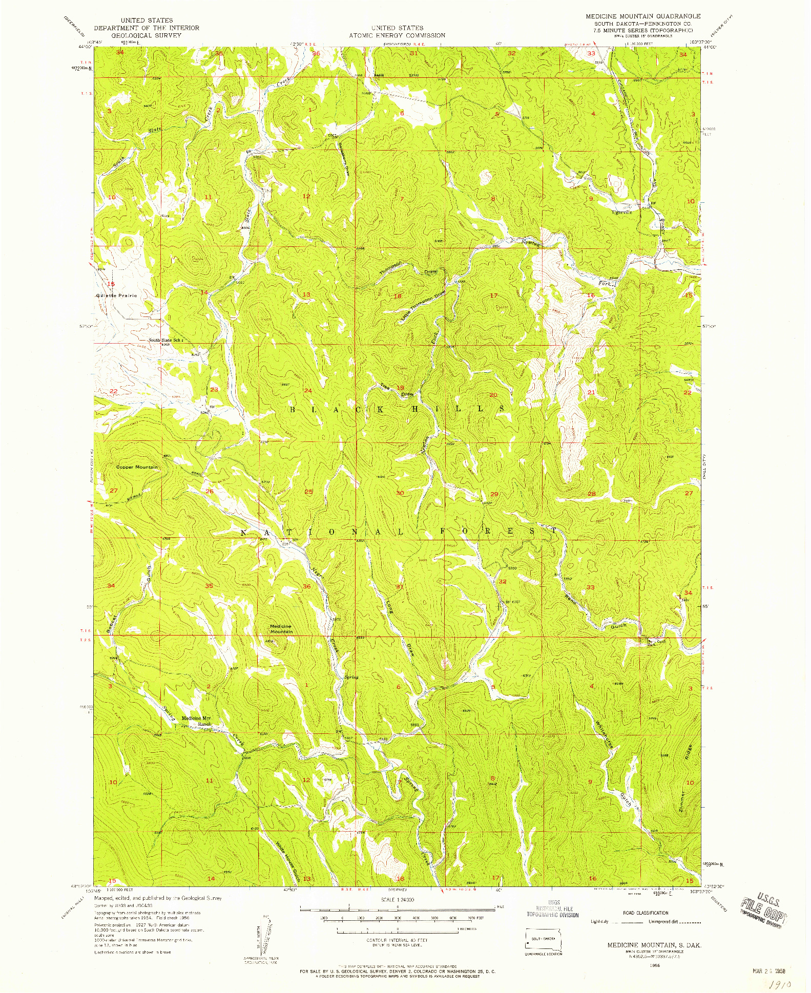 USGS 1:24000-SCALE QUADRANGLE FOR MEDICINE MOUNTAIN, SD 1956