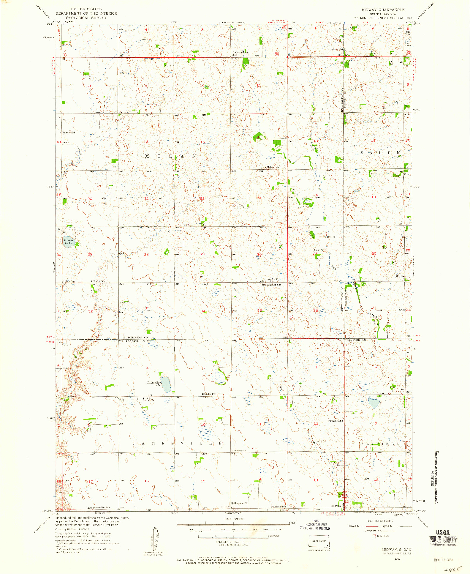 USGS 1:24000-SCALE QUADRANGLE FOR MIDWAY, SD 1957