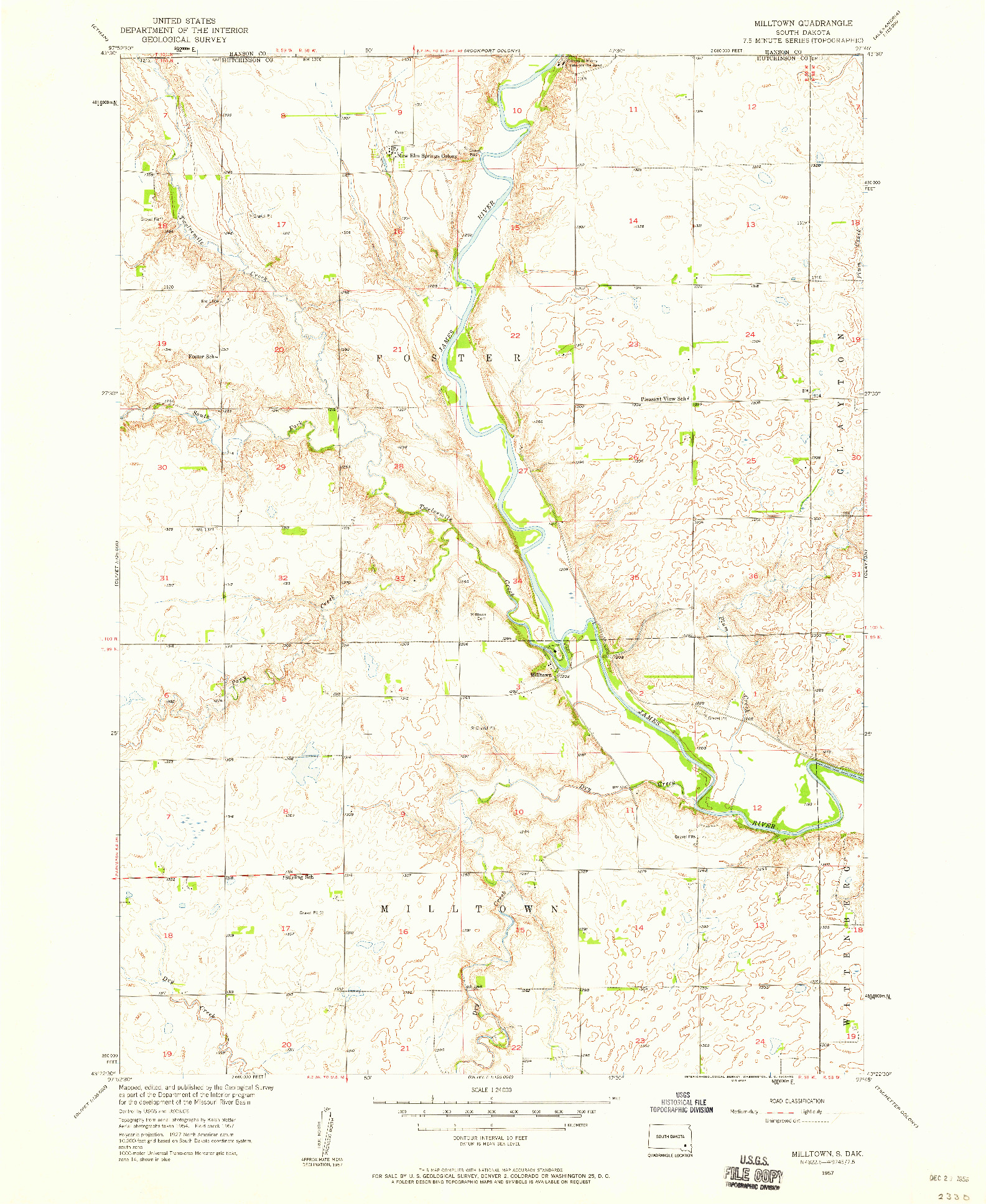 USGS 1:24000-SCALE QUADRANGLE FOR MILLTOWN, SD 1957