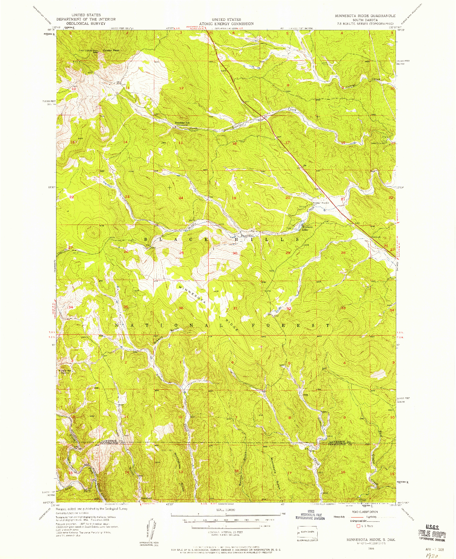USGS 1:24000-SCALE QUADRANGLE FOR MINNESOTA RIDGE, SD 1956