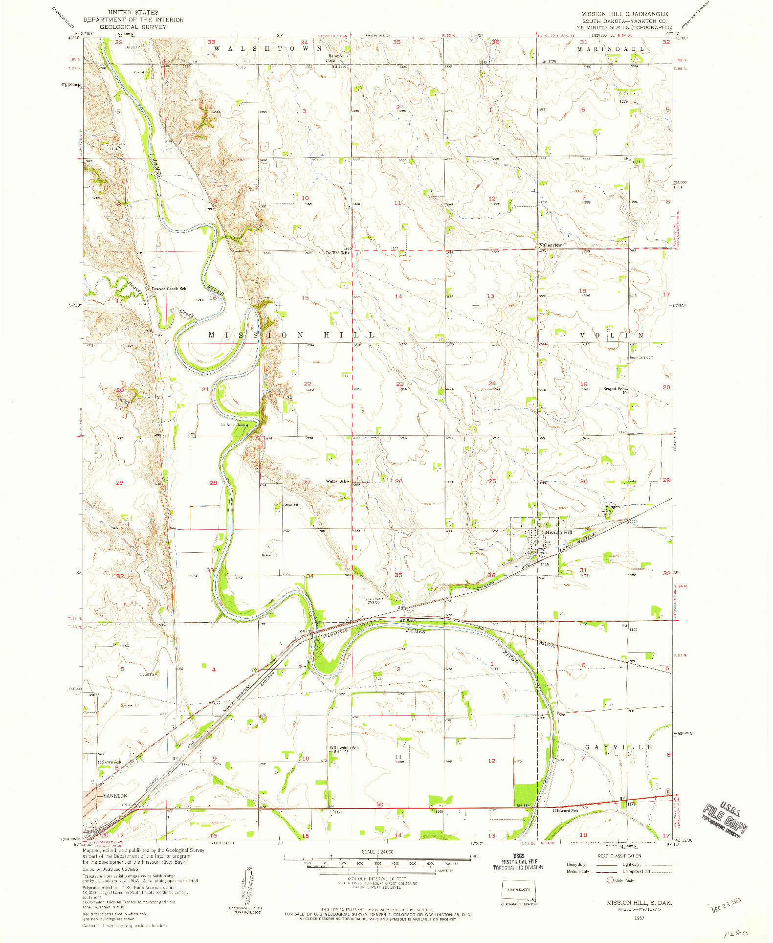USGS 1:24000-SCALE QUADRANGLE FOR MISSION HILL, SD 1957