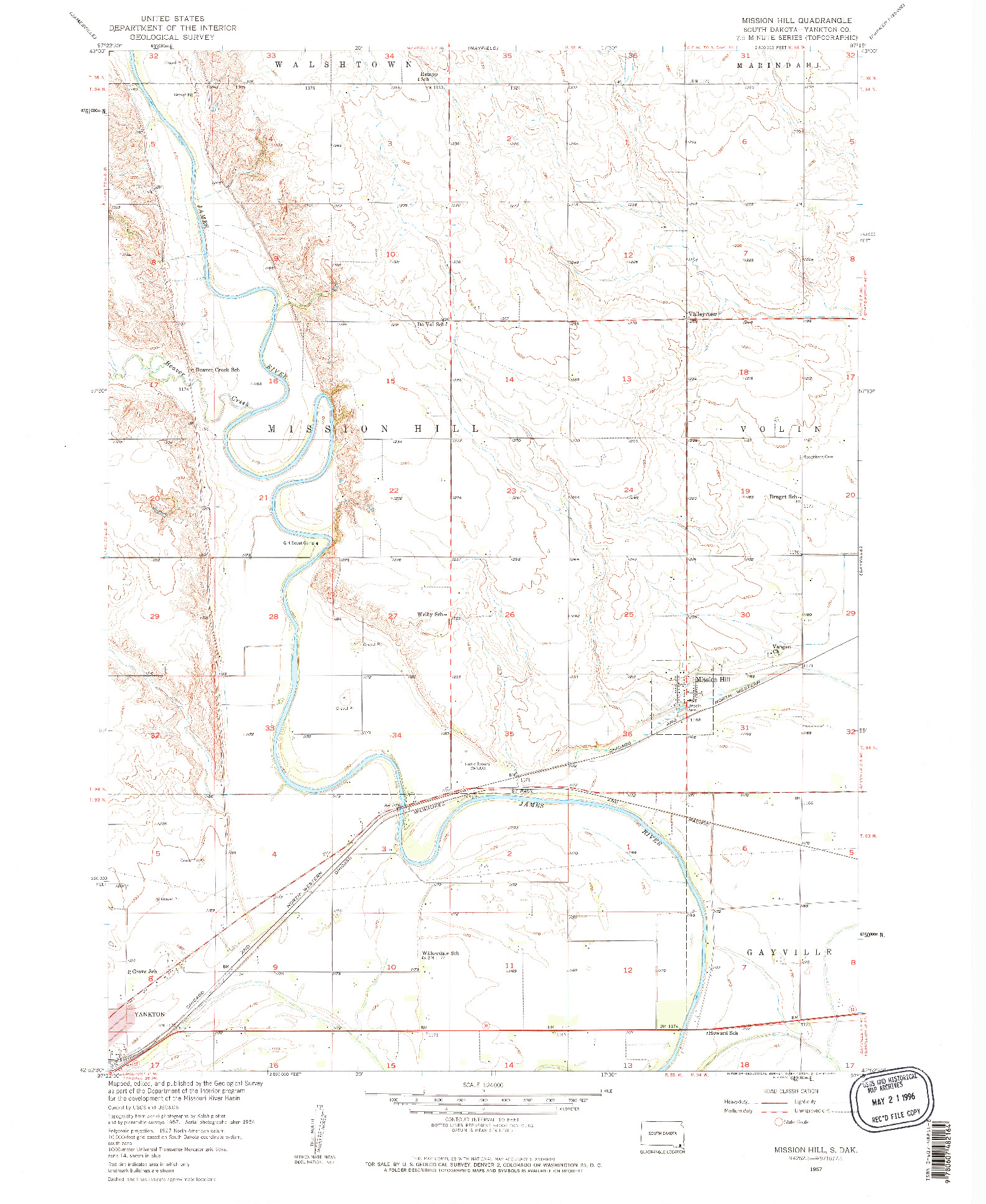 USGS 1:24000-SCALE QUADRANGLE FOR MISSION HILL, SD 1957