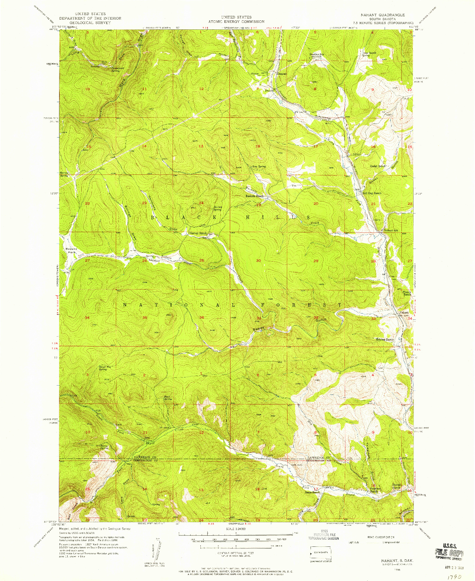 USGS 1:24000-SCALE QUADRANGLE FOR NAHANT, SD 1956