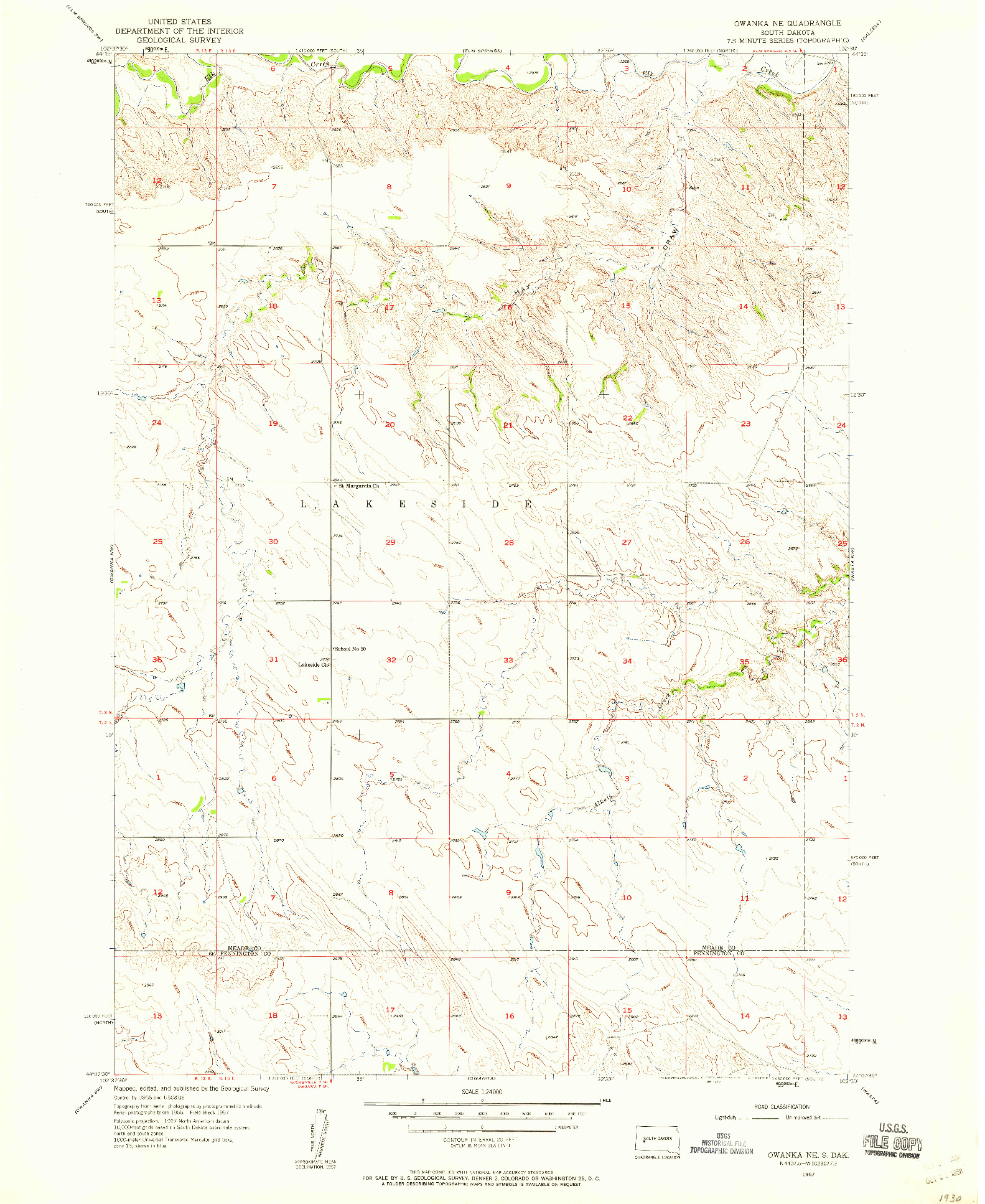 USGS 1:24000-SCALE QUADRANGLE FOR OWANKA NE, SD 1957