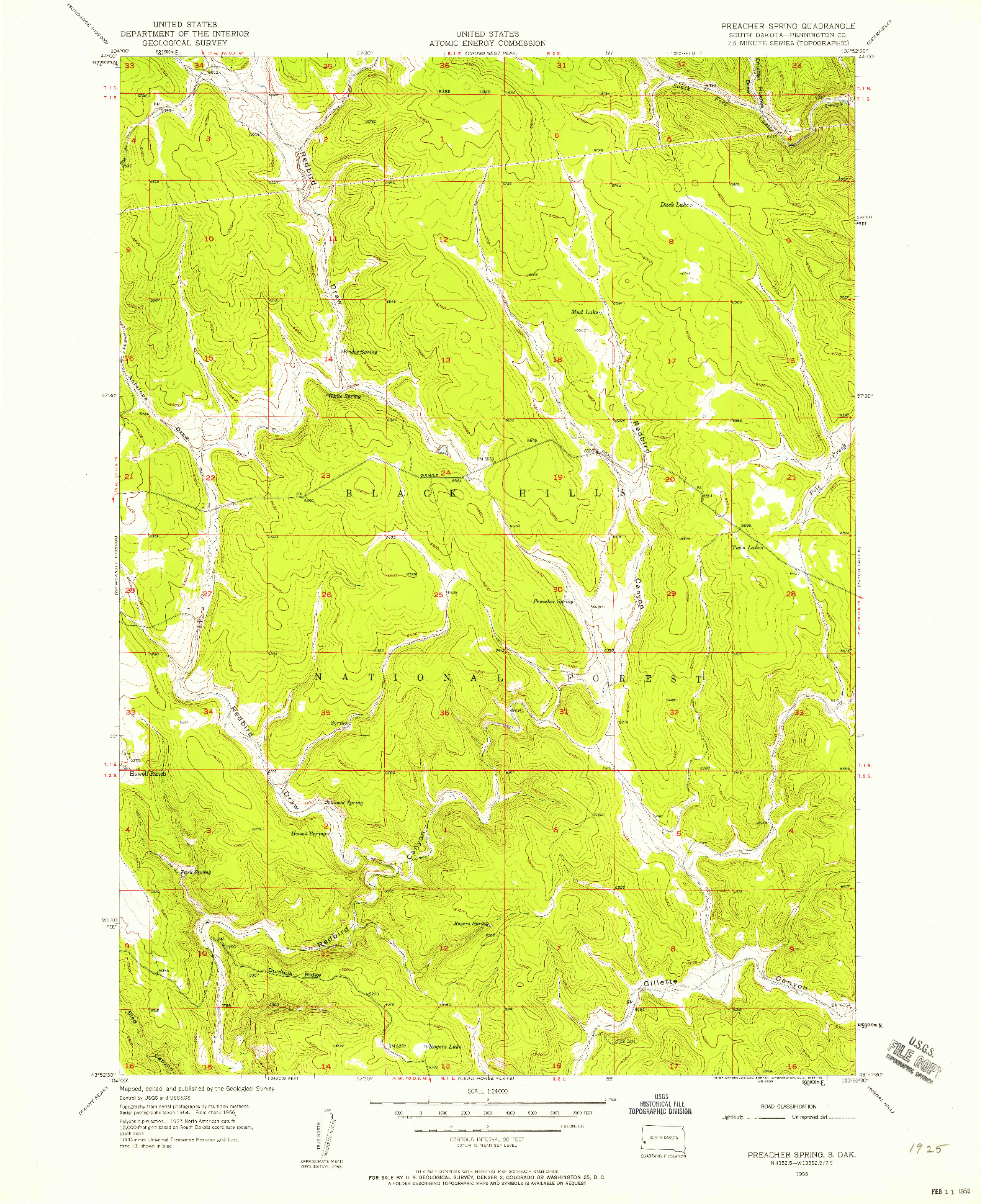 USGS 1:24000-SCALE QUADRANGLE FOR PREACHER SPRING, SD 1956