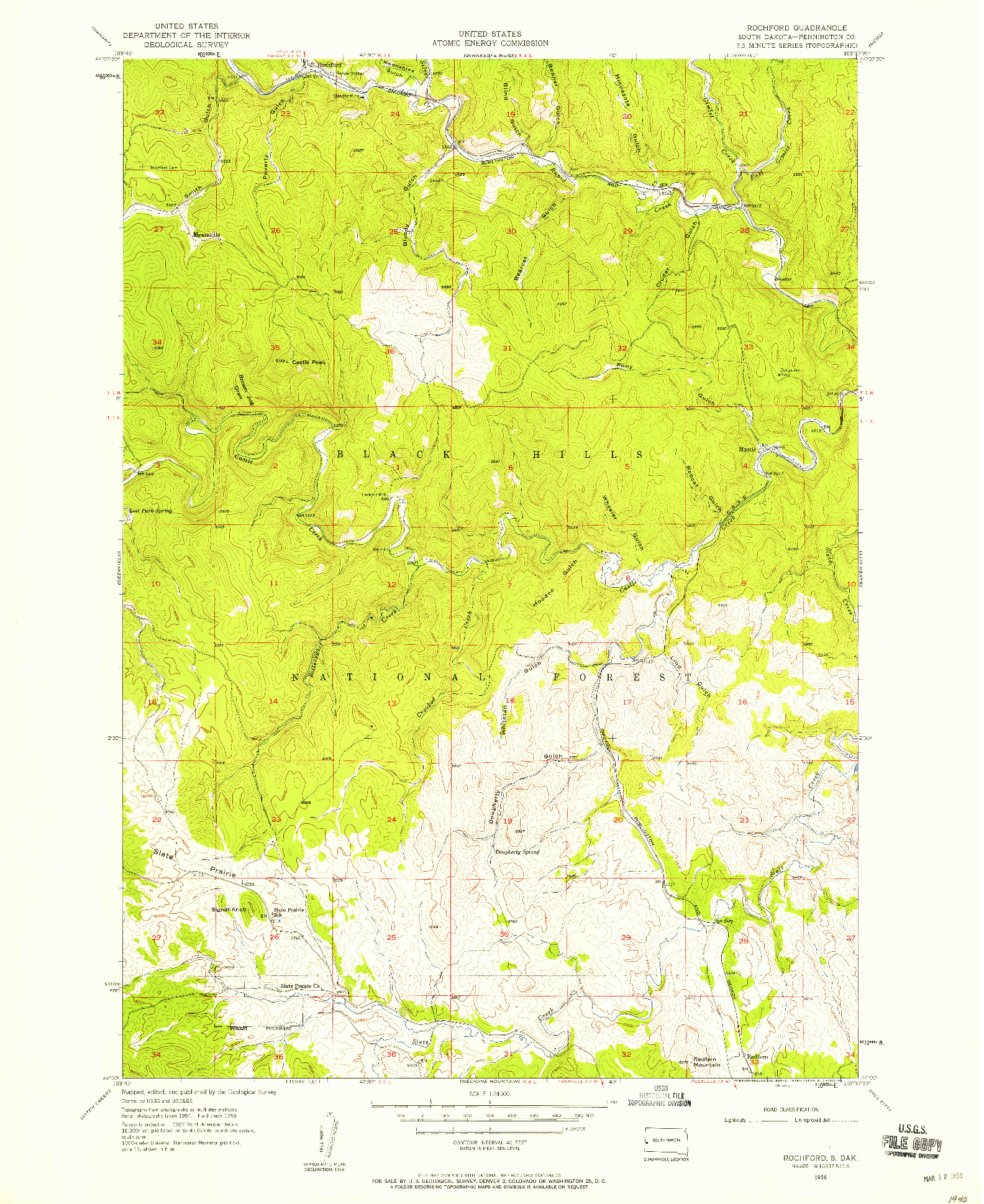 USGS 1:24000-SCALE QUADRANGLE FOR ROCHFORD, SD 1956