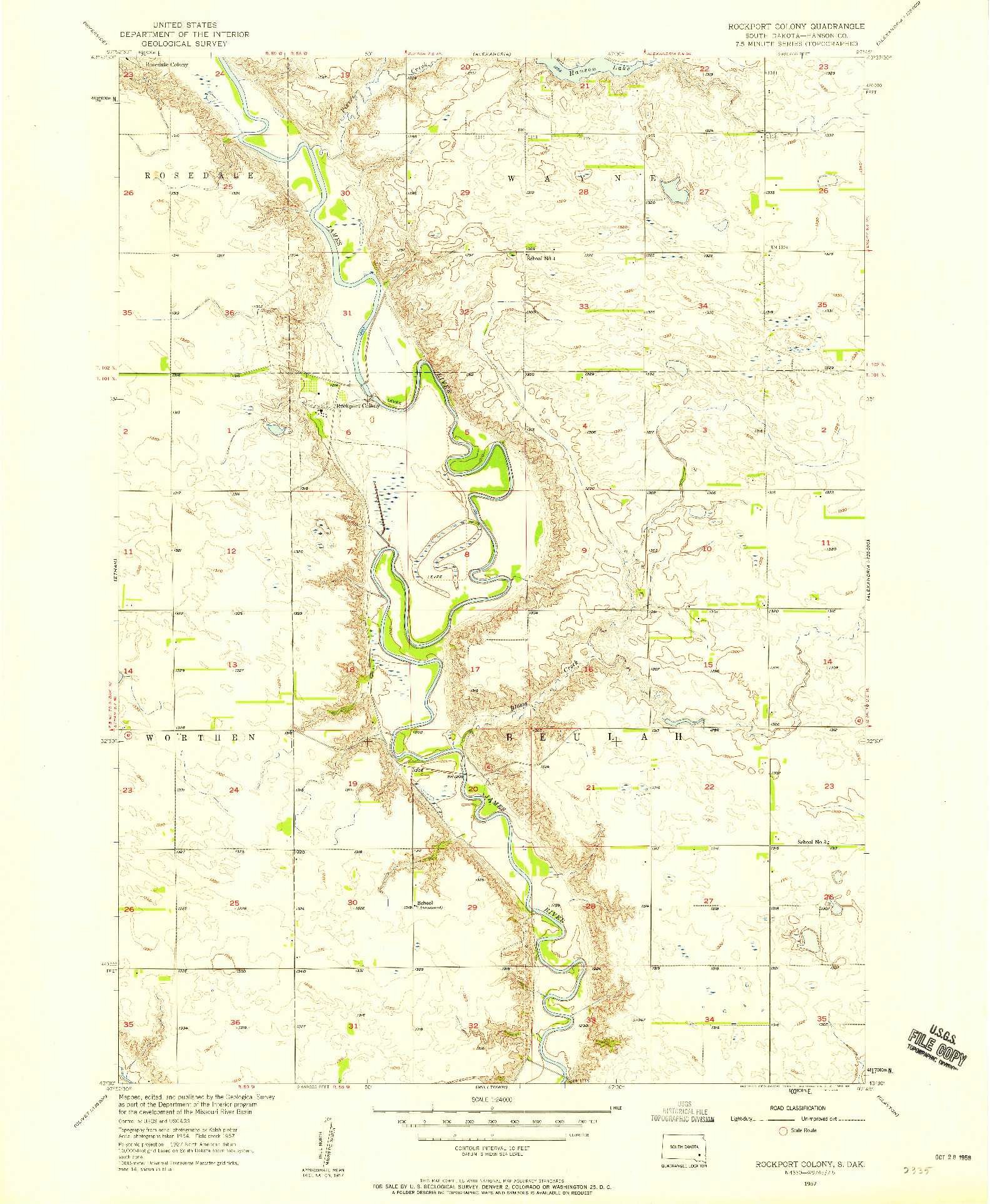 USGS 1:24000-SCALE QUADRANGLE FOR ROCKPORT COLONY, SD 1957