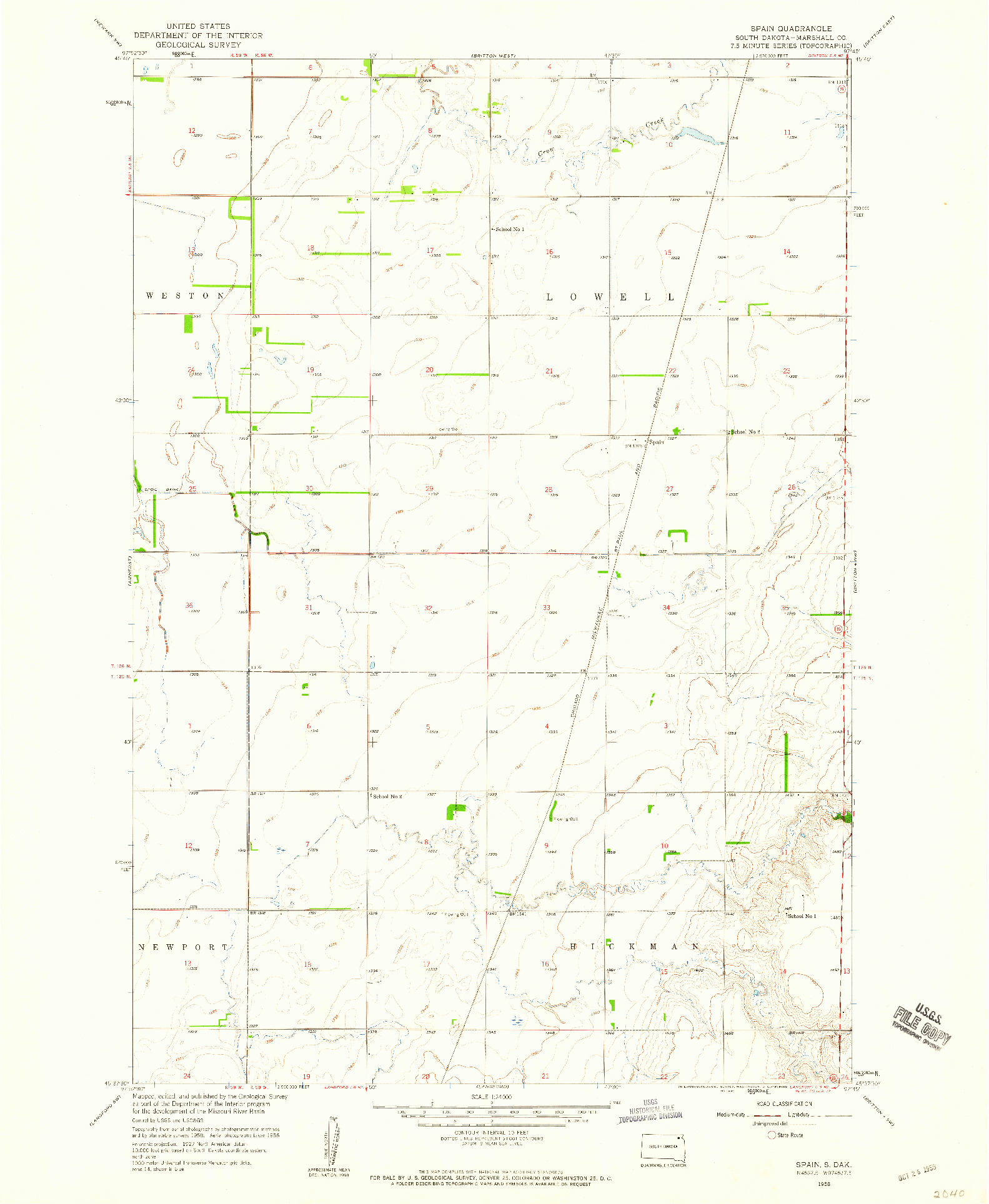 USGS 1:24000-SCALE QUADRANGLE FOR SPAIN, SD 1958