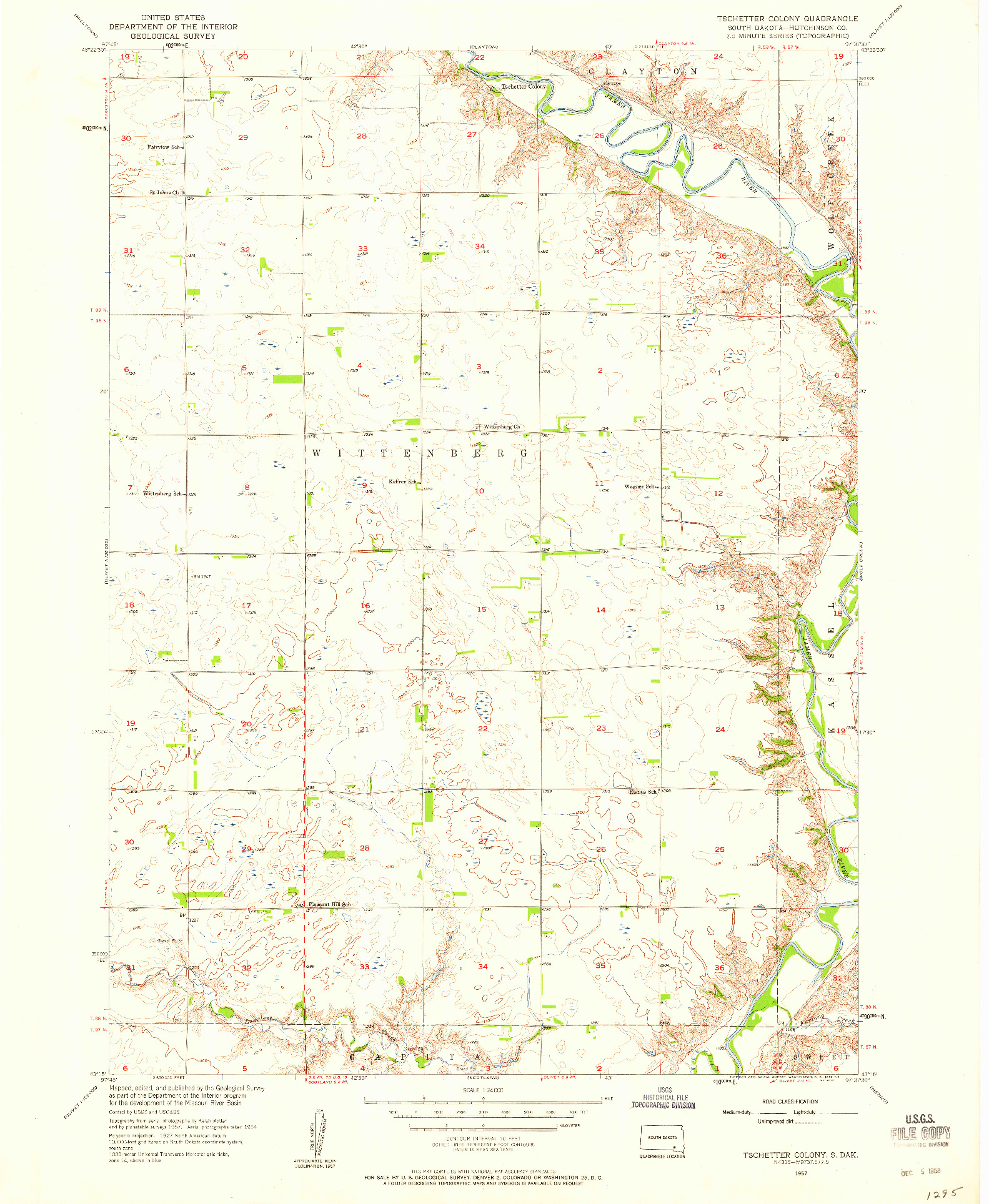 USGS 1:24000-SCALE QUADRANGLE FOR TSCHETTER COLONY, SD 1957