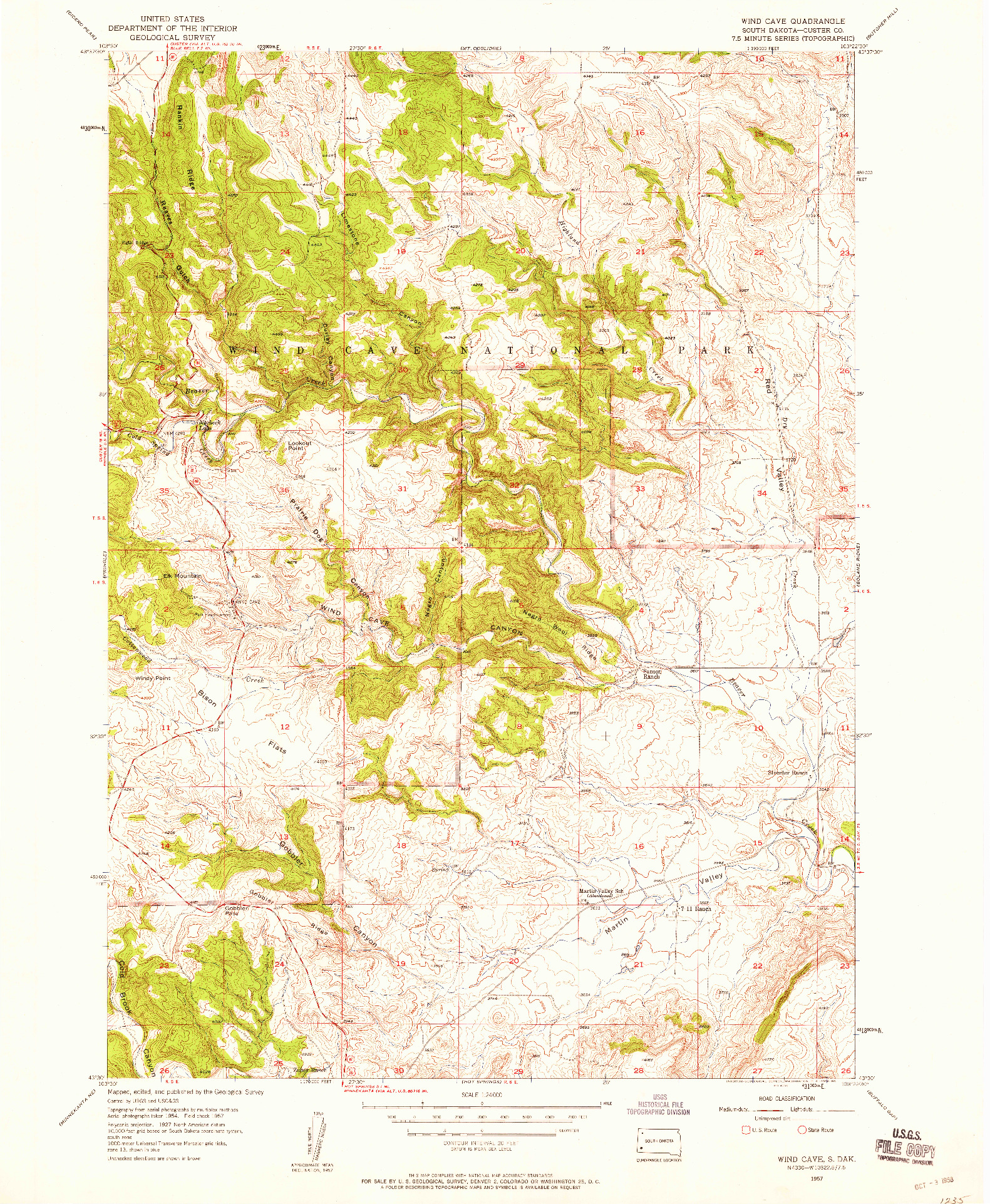 USGS 1:24000-SCALE QUADRANGLE FOR WIND CAVE, SD 1957