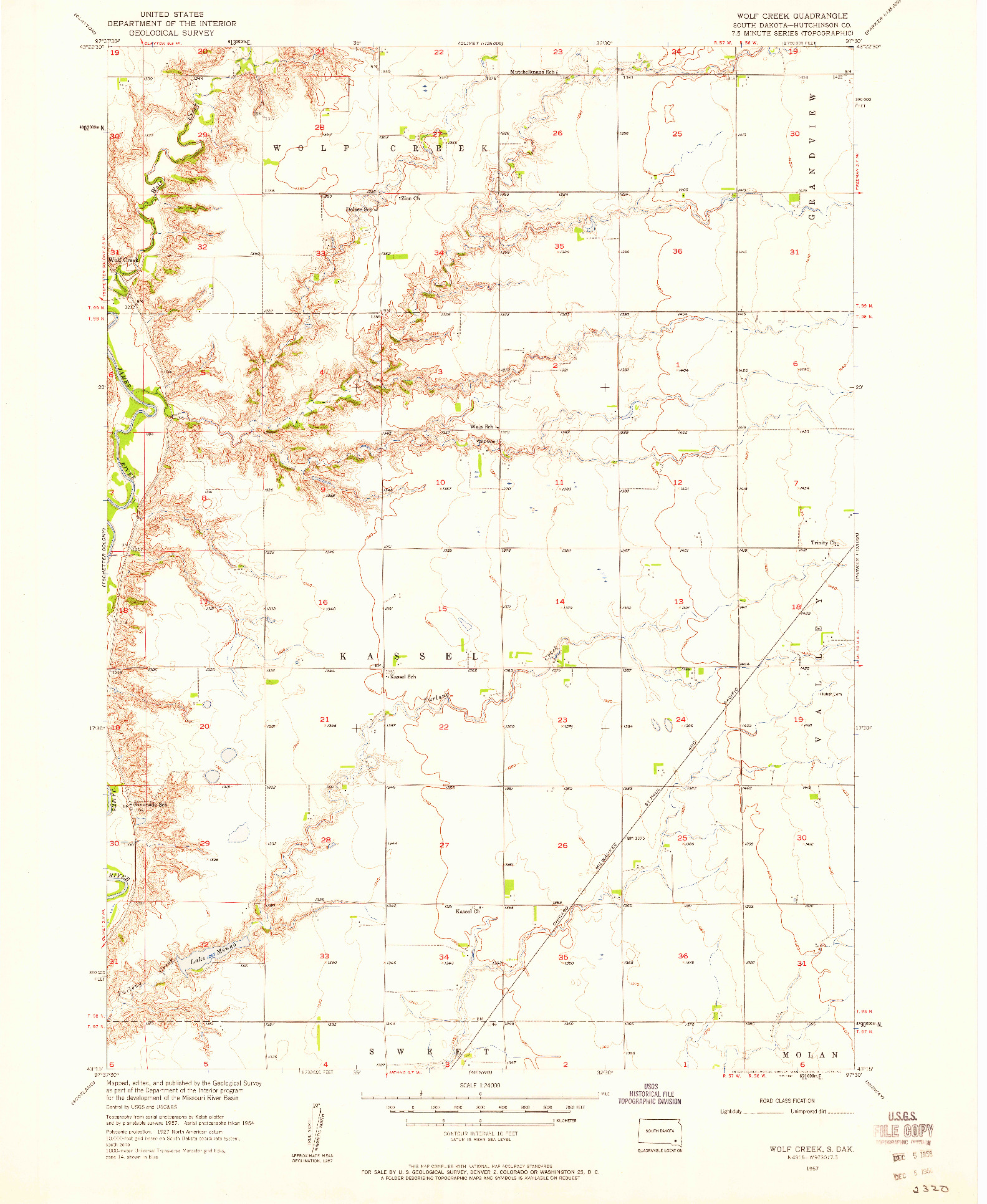 USGS 1:24000-SCALE QUADRANGLE FOR WOLF CREEK, SD 1957