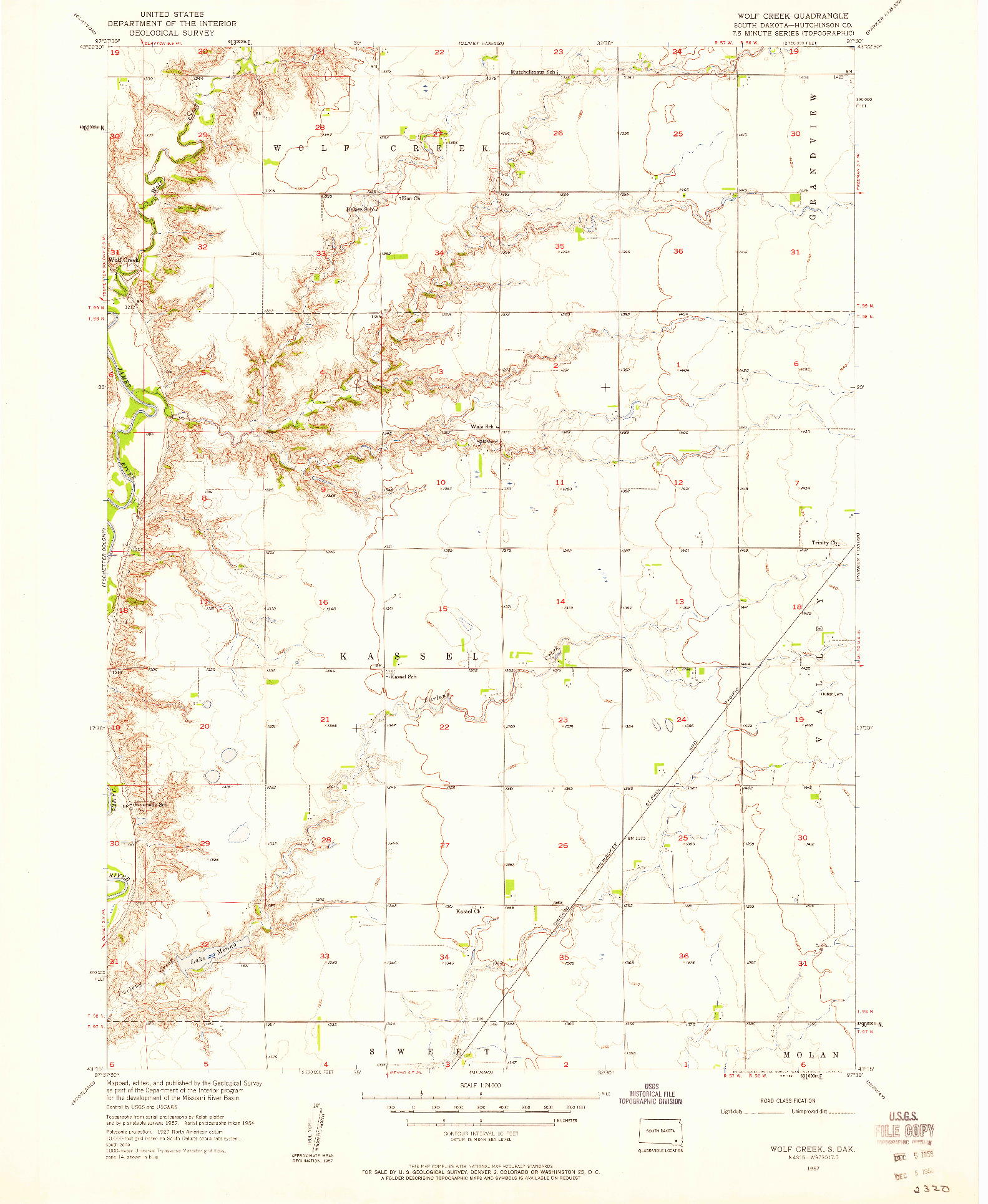 USGS 1:24000-SCALE QUADRANGLE FOR WOLF CREEK, SD 1957