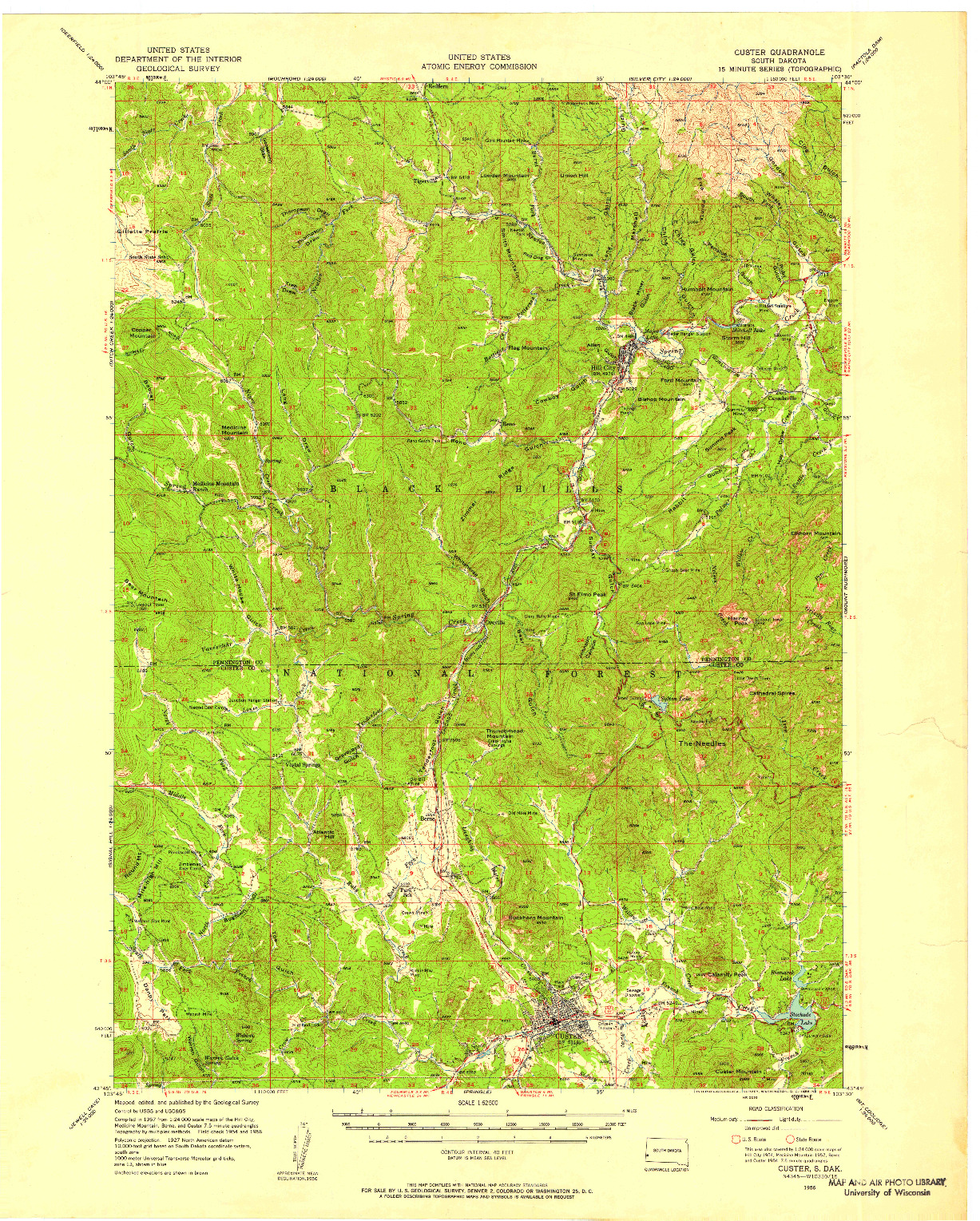 USGS 1:62500-SCALE QUADRANGLE FOR CUSTER, SD 1956