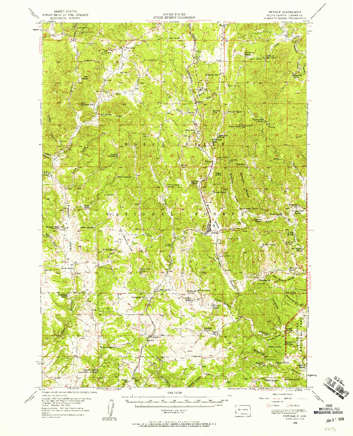 USGS 1:62500-SCALE QUADRANGLE FOR PRINGLE, SD 1956