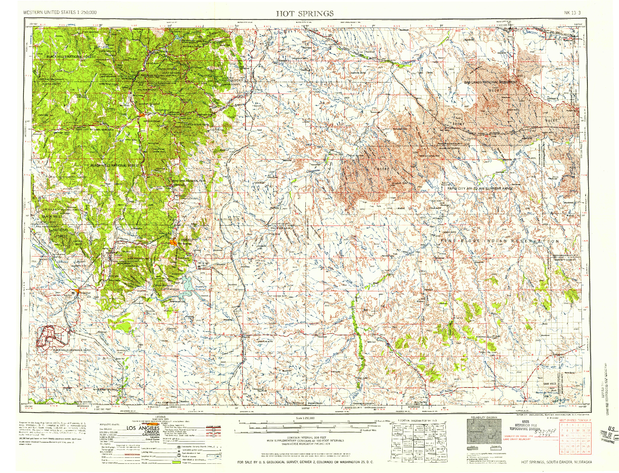 USGS 1:250000-SCALE QUADRANGLE FOR HOT SPRINGS, SD 1955