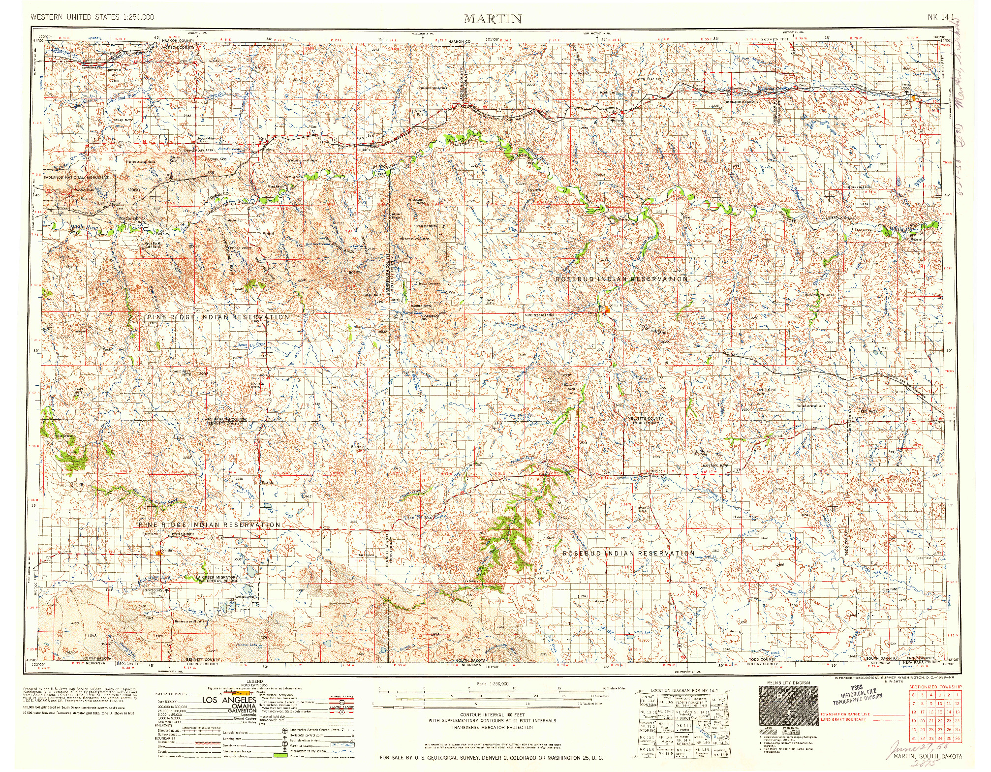 USGS 1:250000-SCALE QUADRANGLE FOR MARTIN, SD 1958