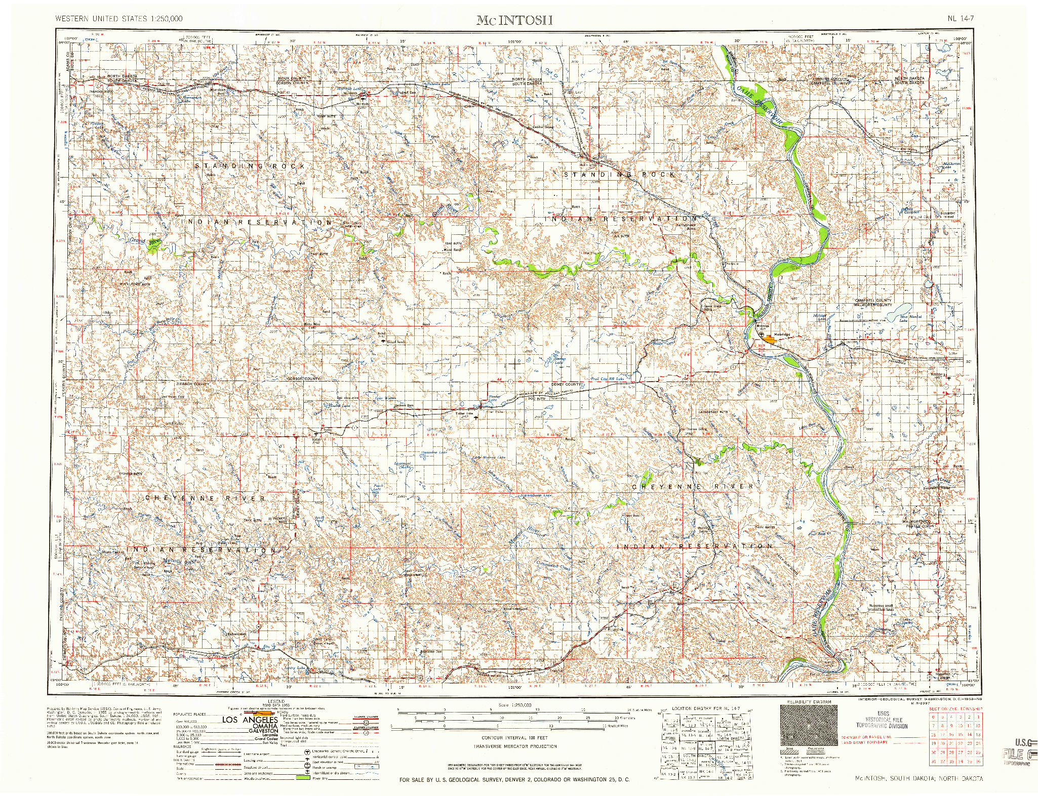 USGS 1:250000-SCALE QUADRANGLE FOR MCINTOSH, SD 1958