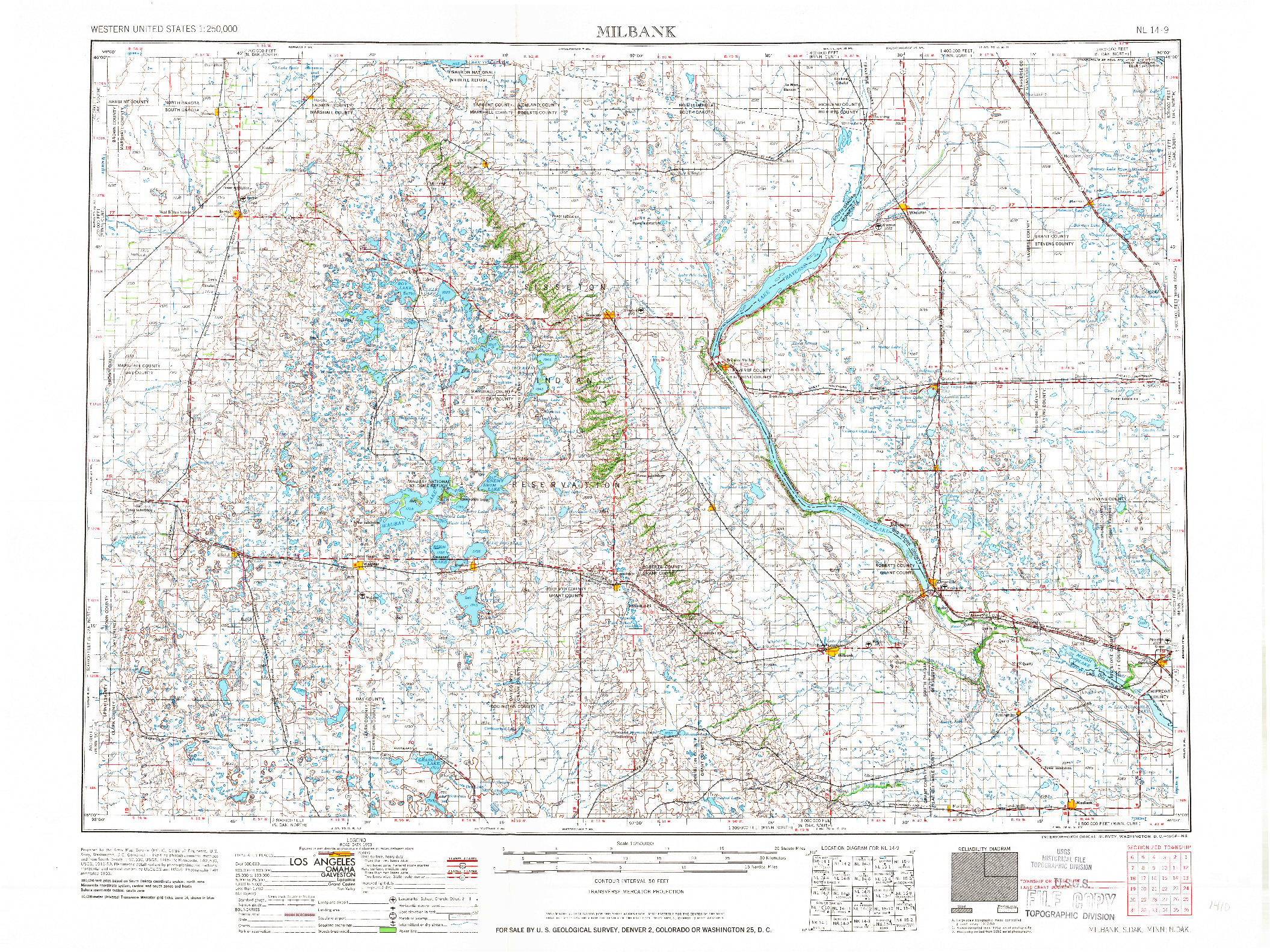 USGS 1:250000-SCALE QUADRANGLE FOR MILBANK, SD 1953