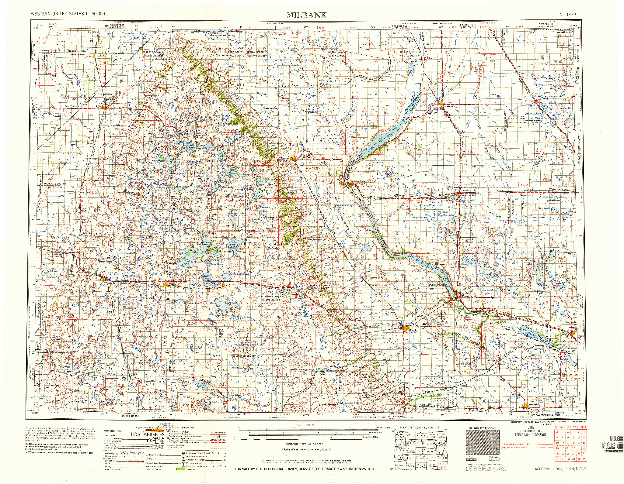USGS 1:250000-SCALE QUADRANGLE FOR MILBANK, SD 1958