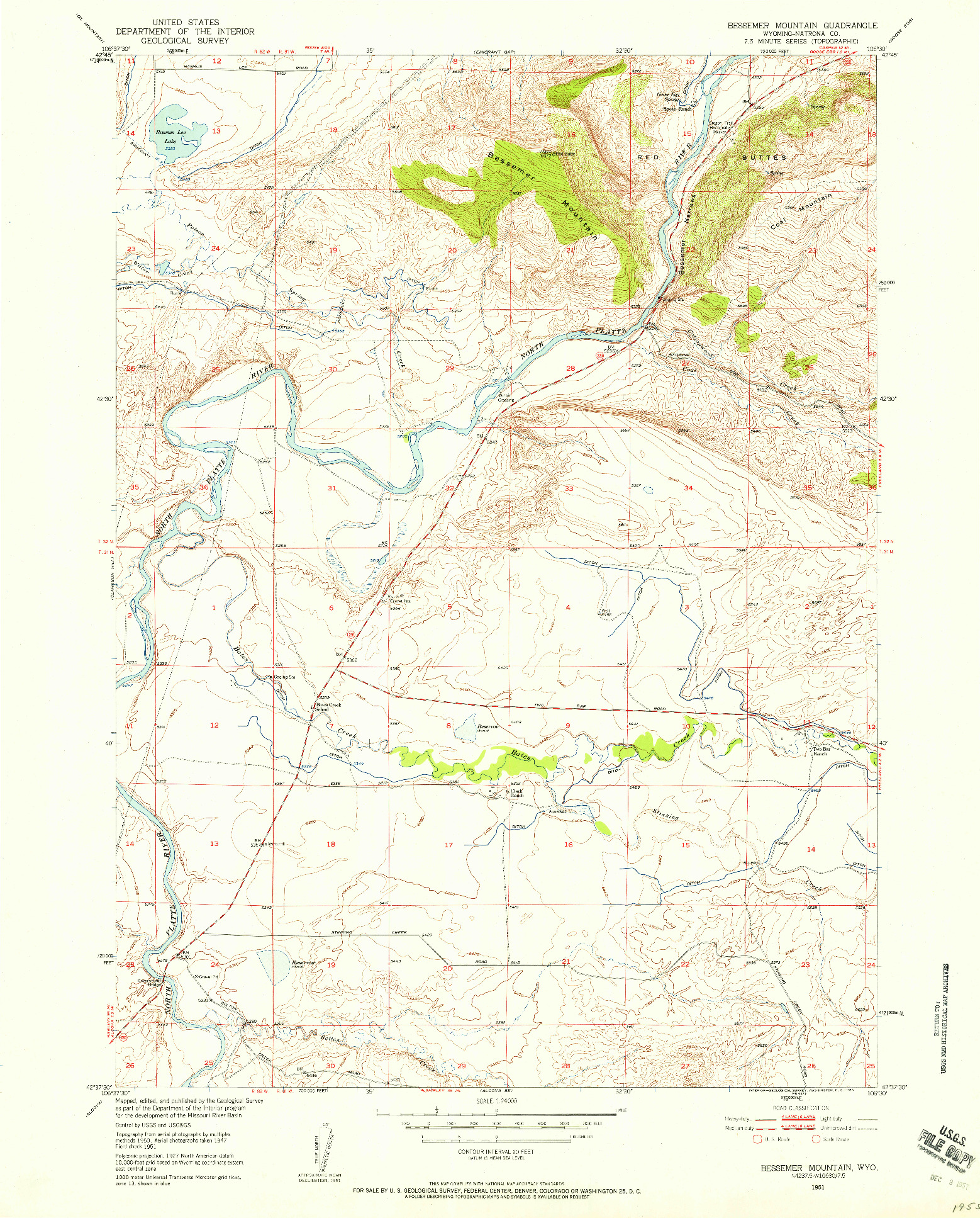 USGS 1:24000-SCALE QUADRANGLE FOR BESSEMER MOUNTAIN, WY 1951