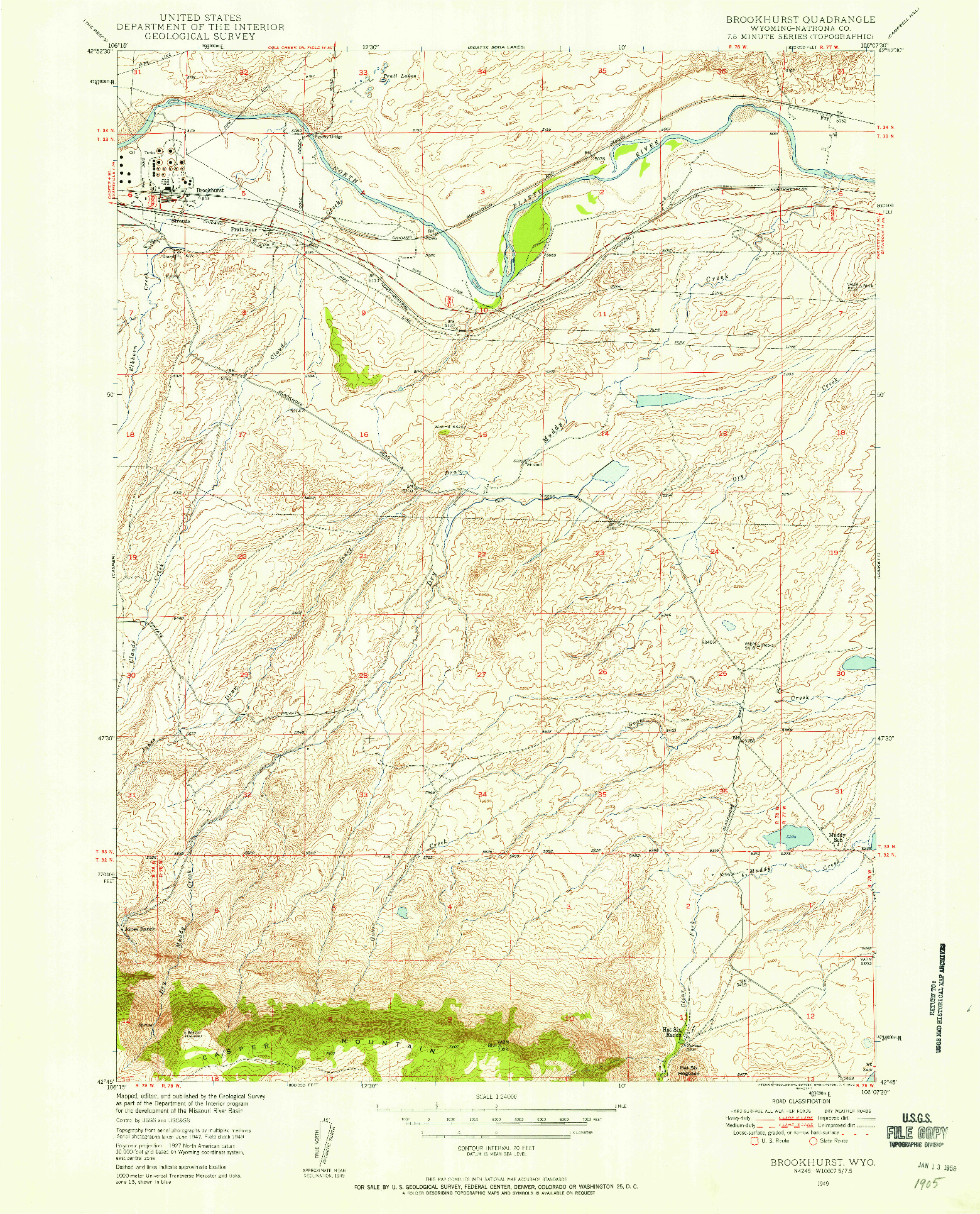 USGS 1:24000-SCALE QUADRANGLE FOR BROOKHURST, WY 1949