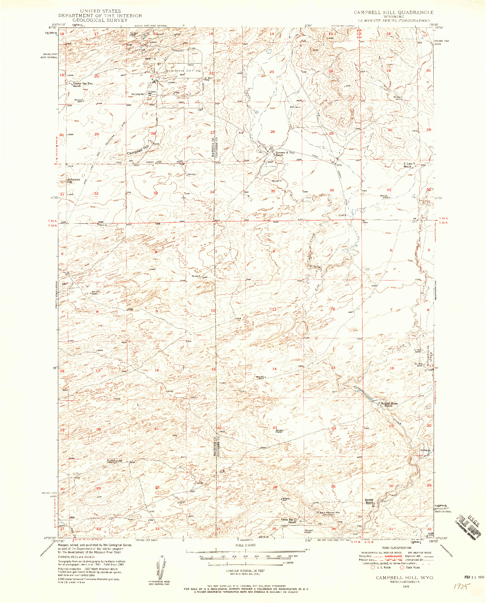 USGS 1:24000-SCALE QUADRANGLE FOR CAMPBELL HILL, WY 1949