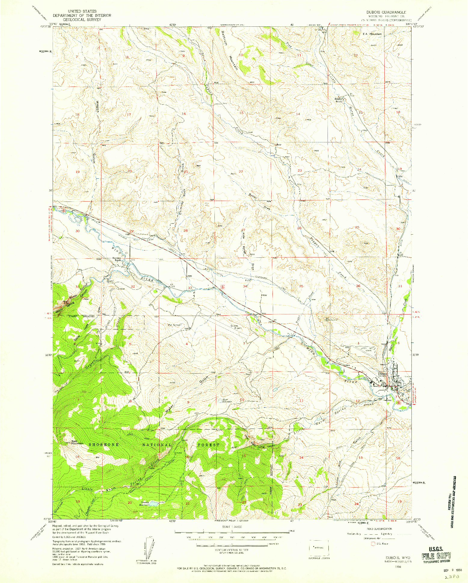 USGS 1:24000-SCALE QUADRANGLE FOR DUBOIS, WY 1956