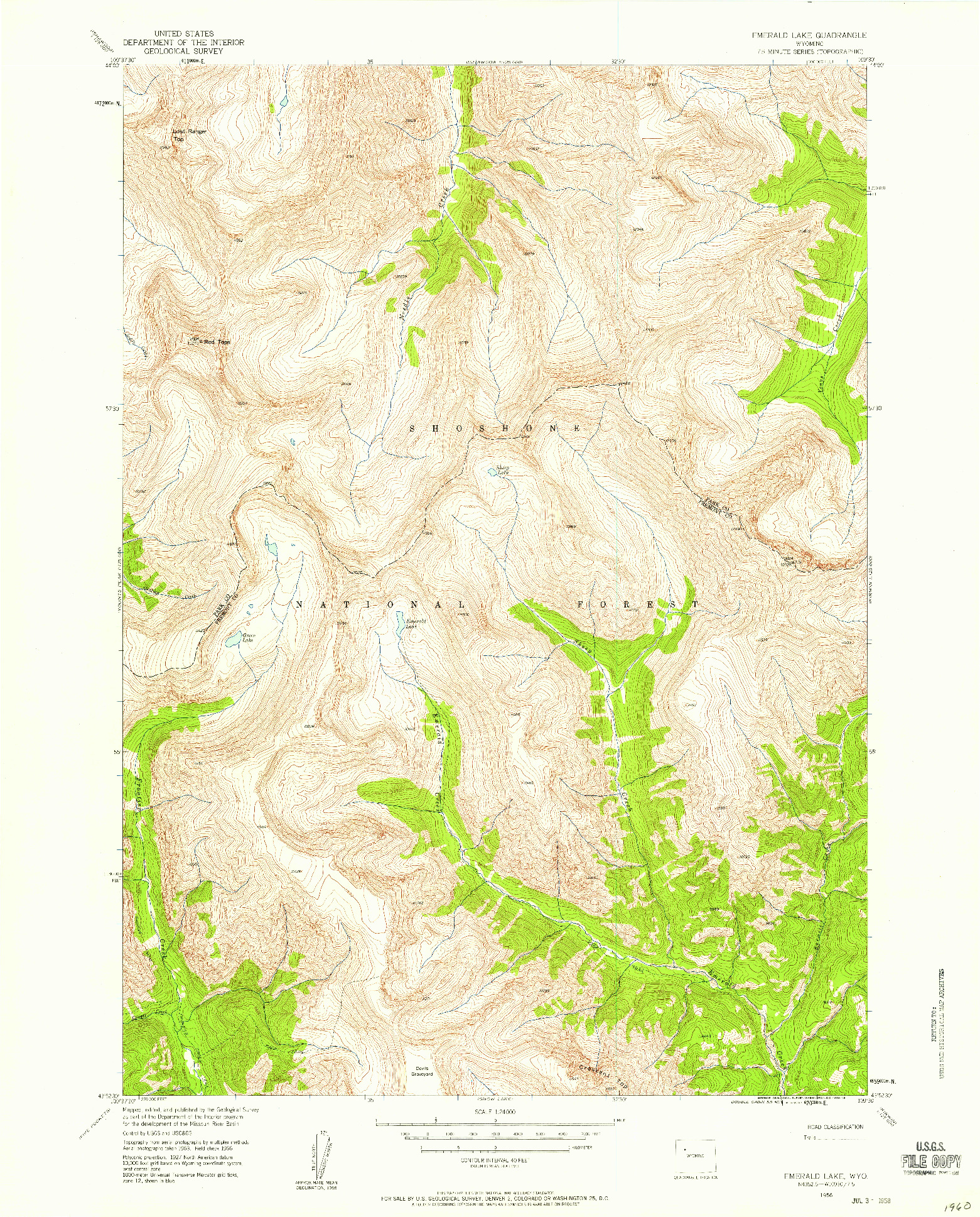 USGS 1:24000-SCALE QUADRANGLE FOR EMERALD LAKE, WY 1956