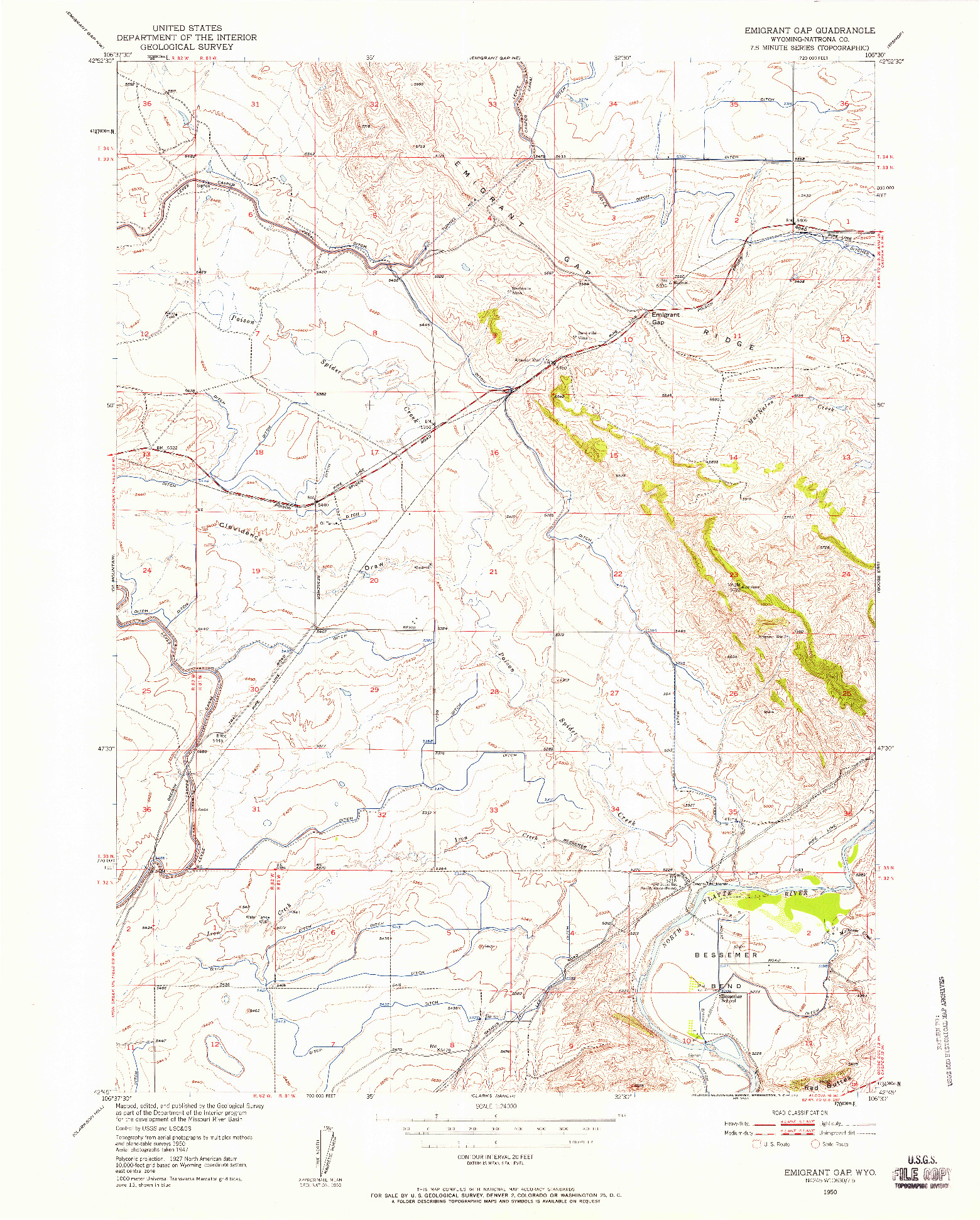 USGS 1:24000-SCALE QUADRANGLE FOR EMIGRANT GAP, WY 1950