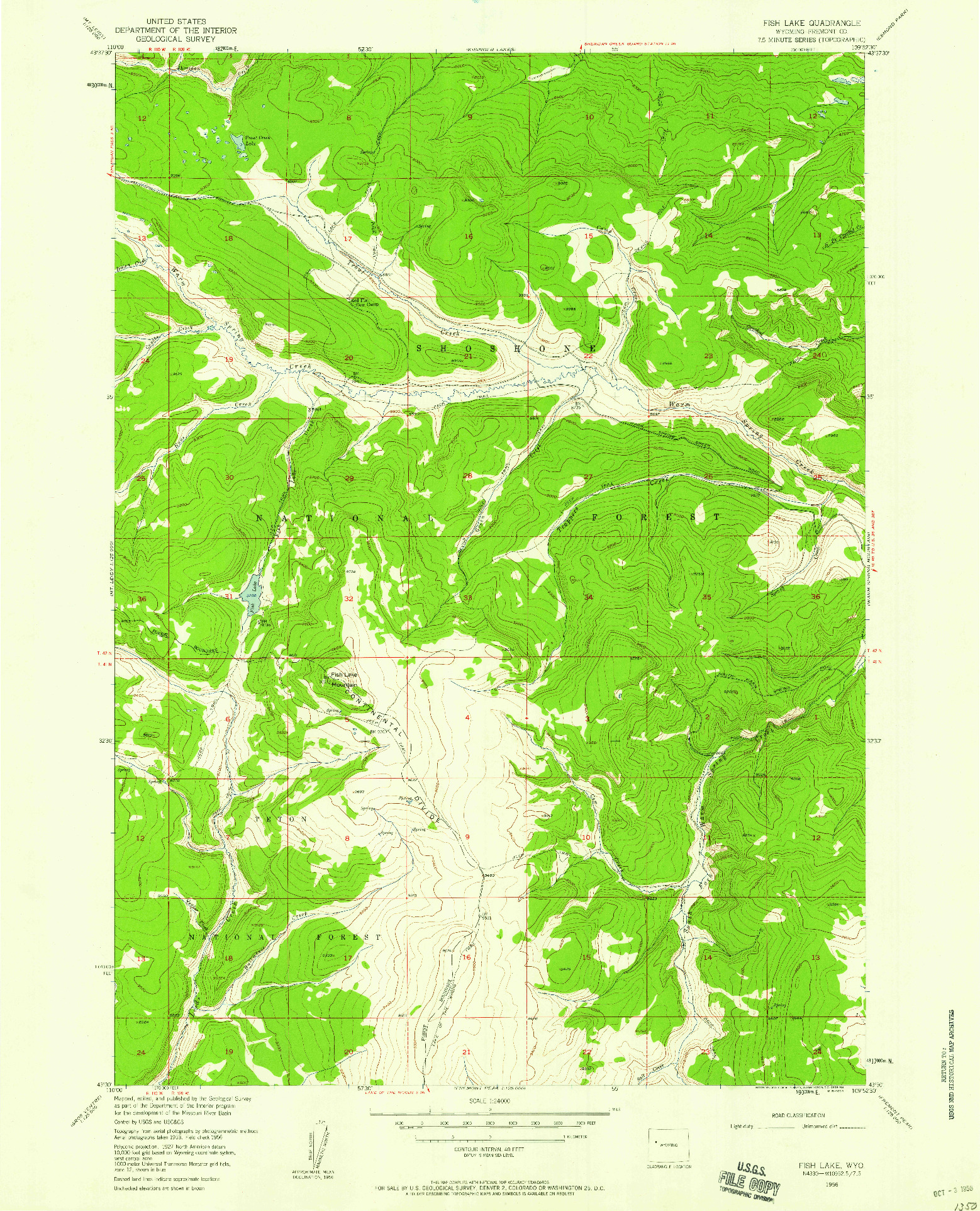 USGS 1:24000-SCALE QUADRANGLE FOR FISH LAKE, WY 1956