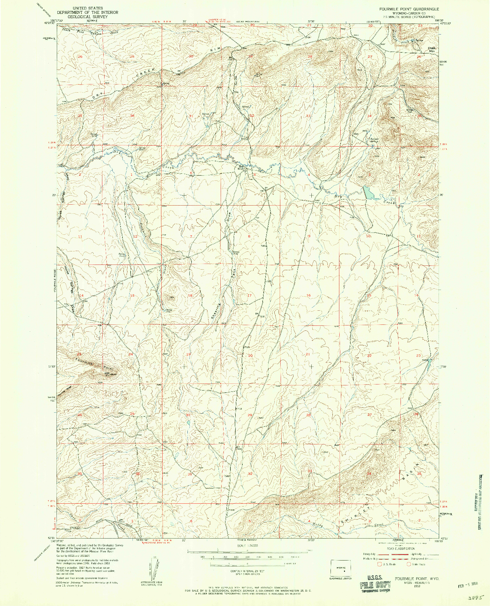 USGS 1:24000-SCALE QUADRANGLE FOR FOURMILE POINT, WY 1953