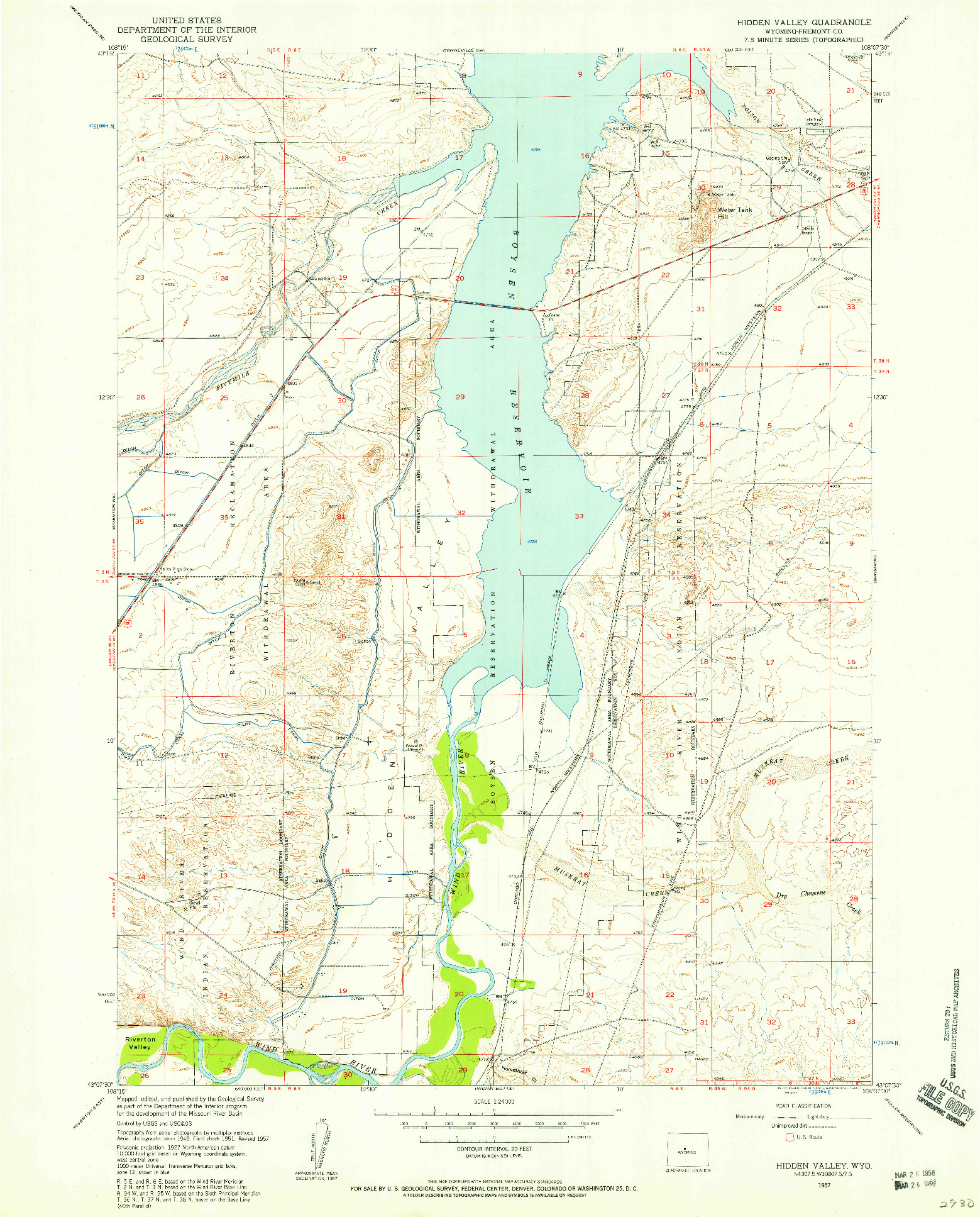 USGS 1:24000-SCALE QUADRANGLE FOR HIDDEN VALLEY, WY 1957