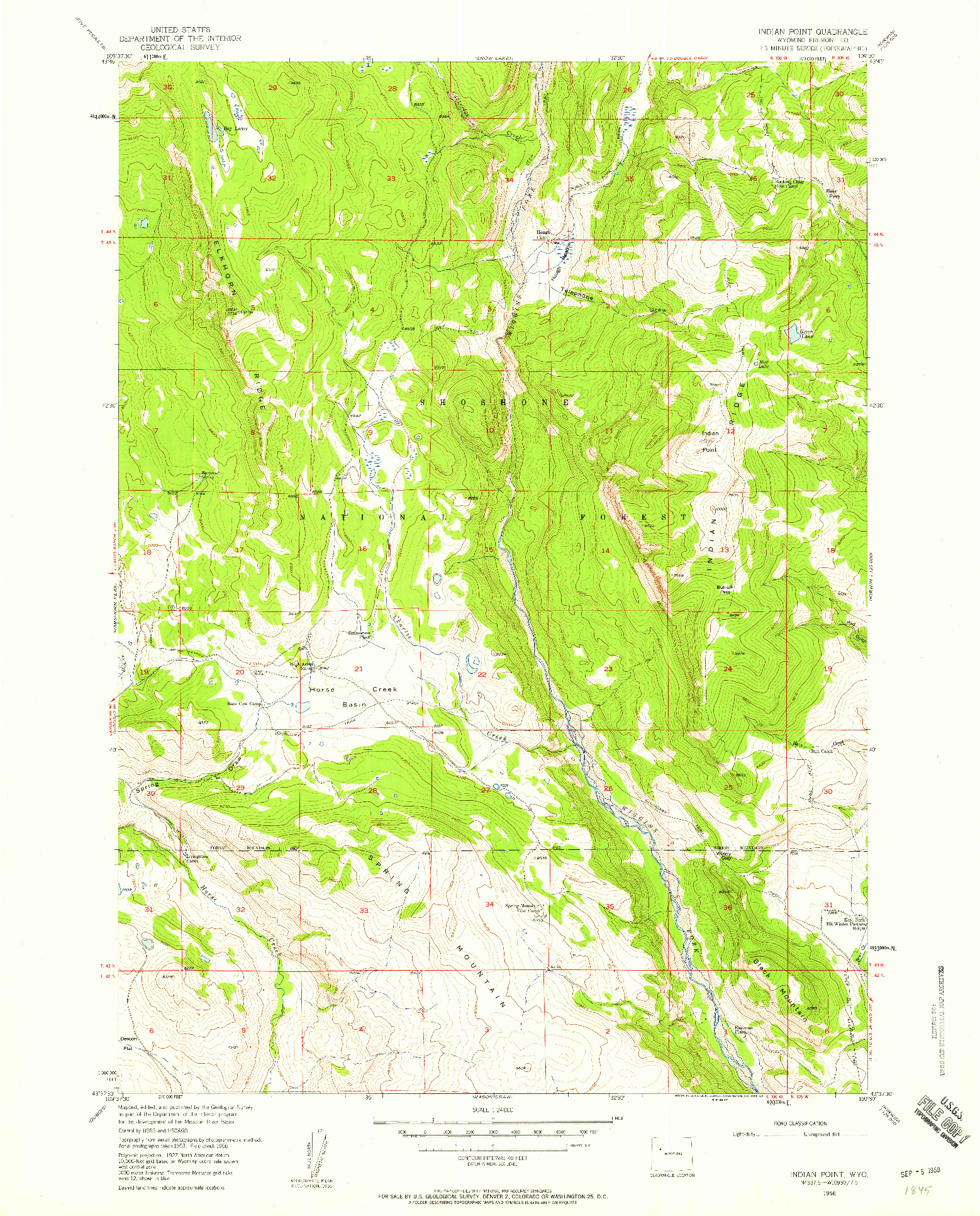 USGS 1:24000-SCALE QUADRANGLE FOR INDIAN POINT, WY 1956