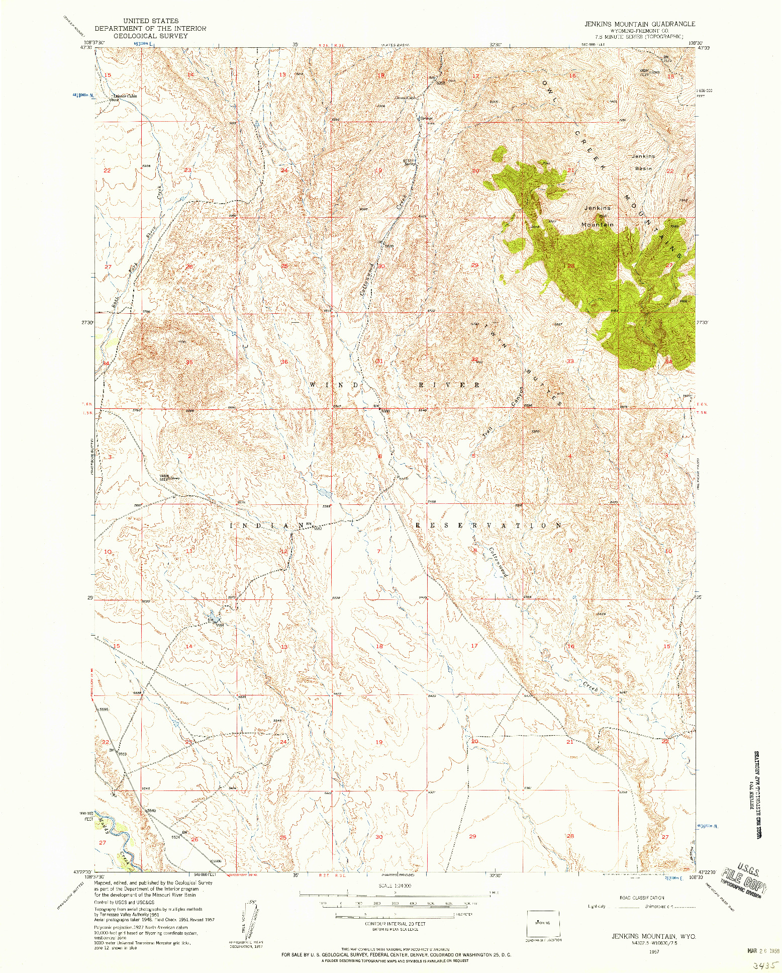 USGS 1:24000-SCALE QUADRANGLE FOR JENKINS MOUNTAIN, WY 1957