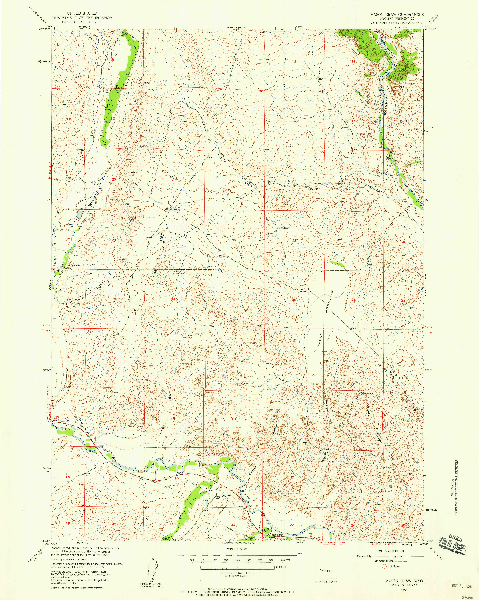 USGS 1:24000-SCALE QUADRANGLE FOR MASON DRAW, WY 1956