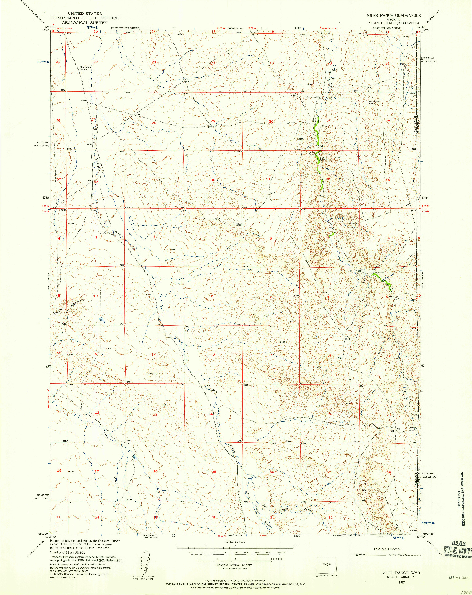 USGS 1:24000-SCALE QUADRANGLE FOR MILES RANCH, WY 1957