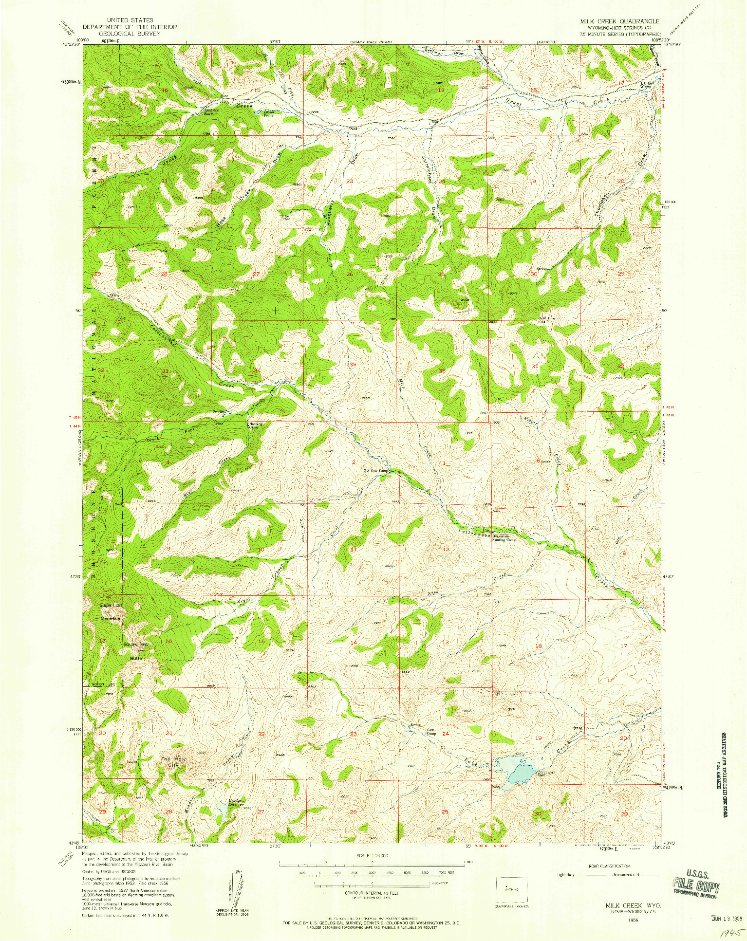USGS 1:24000-SCALE QUADRANGLE FOR MILK CREEK, WY 1956
