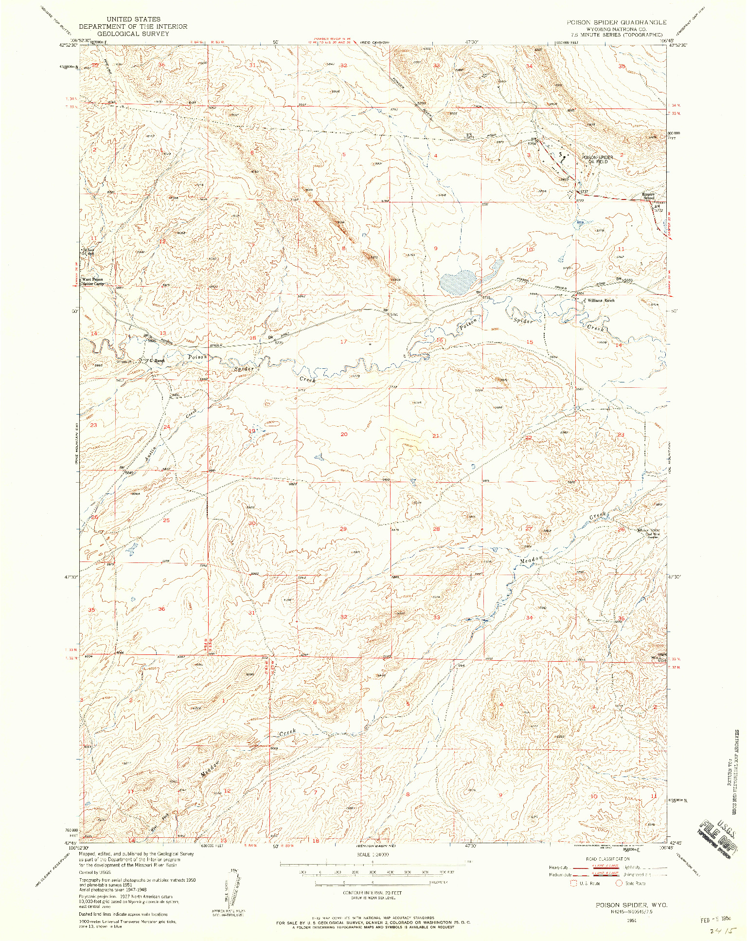 USGS 1:24000-SCALE QUADRANGLE FOR POISON SPIDER, WY 1951