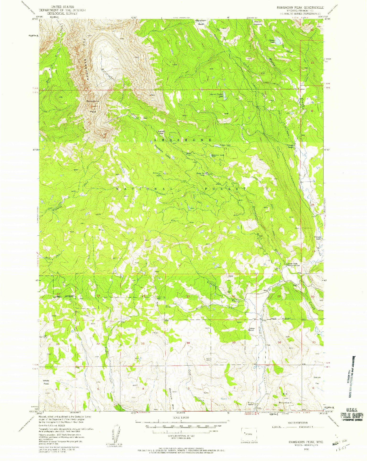 USGS 1:24000-SCALE QUADRANGLE FOR RAMSHORN PEAK, WY 1956